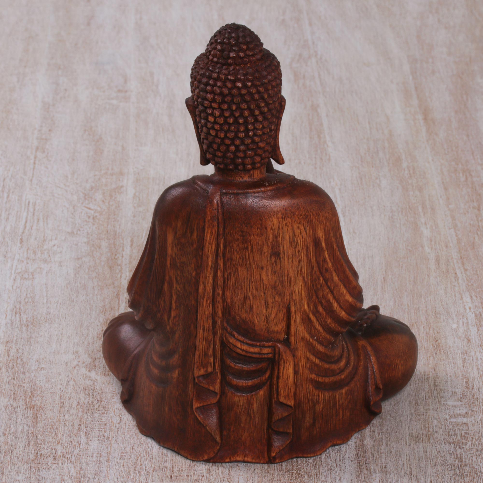 Premium Handcrafted Suar Wood Buddha Sculpture - Vitarka Mudra, Bali