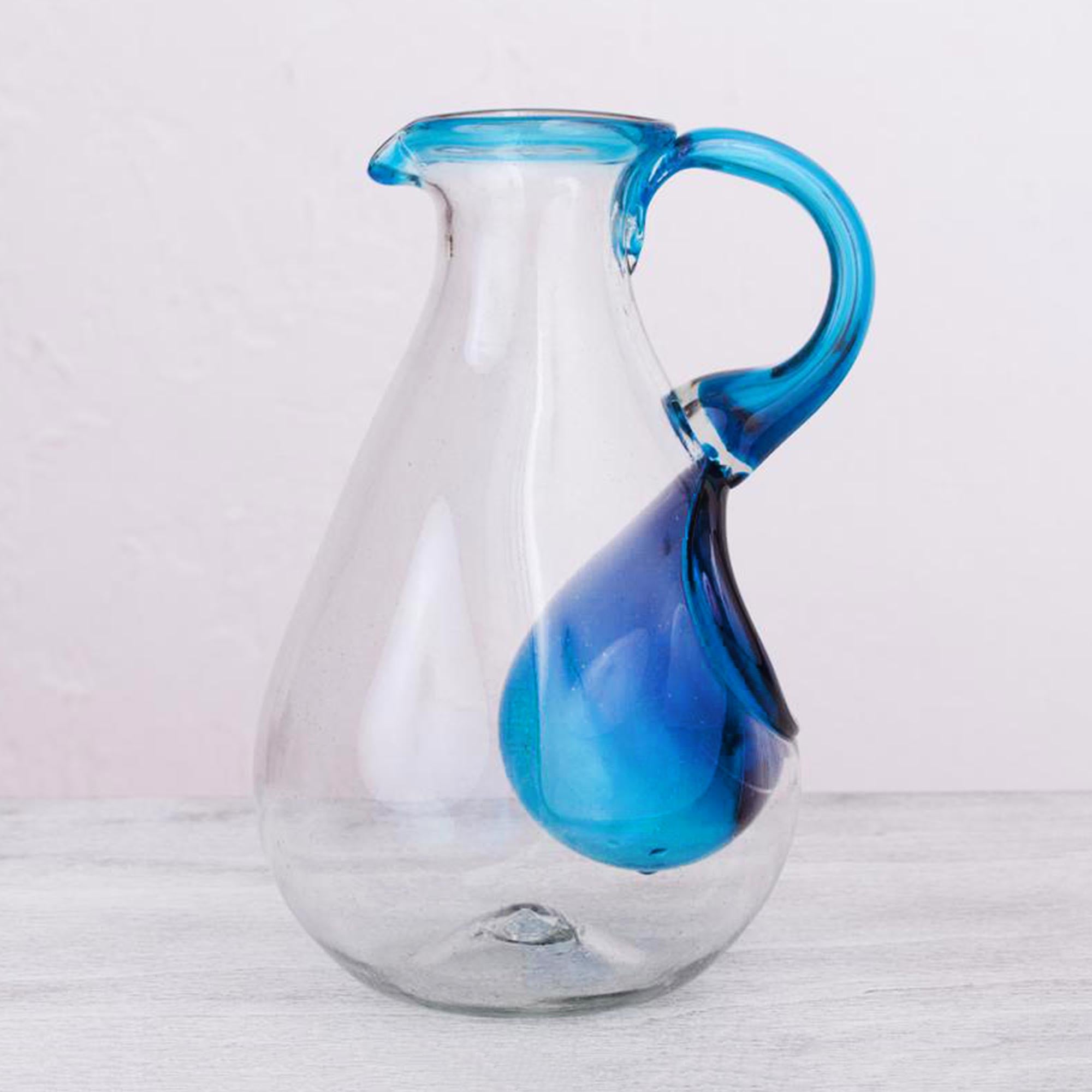 Premium Handcrafted Caribbean Glass Pitcher with Built-In Ice Chamber