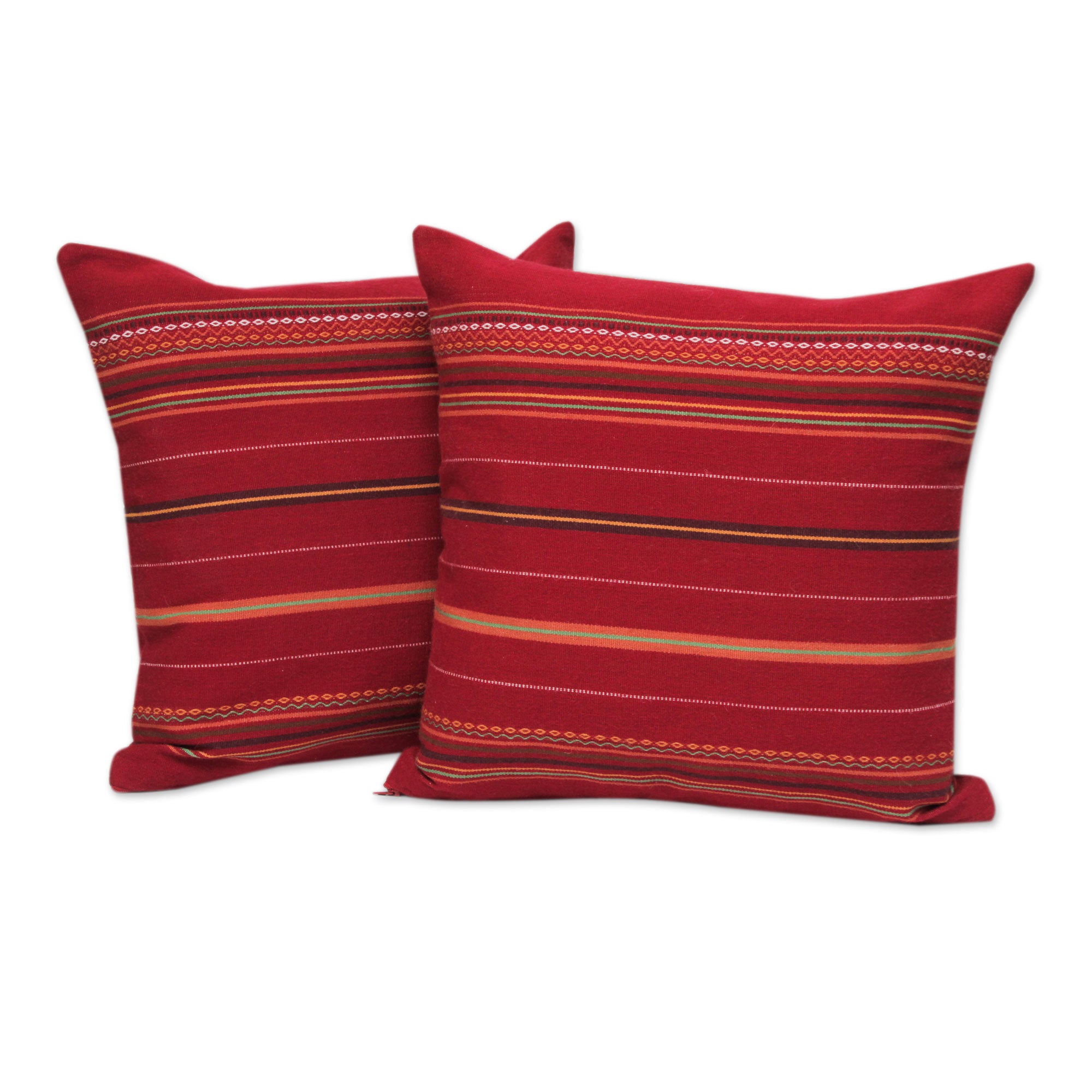 Premium Handwoven Alpaca Blend Cushion Covers - Modern Cherry Red Stripes