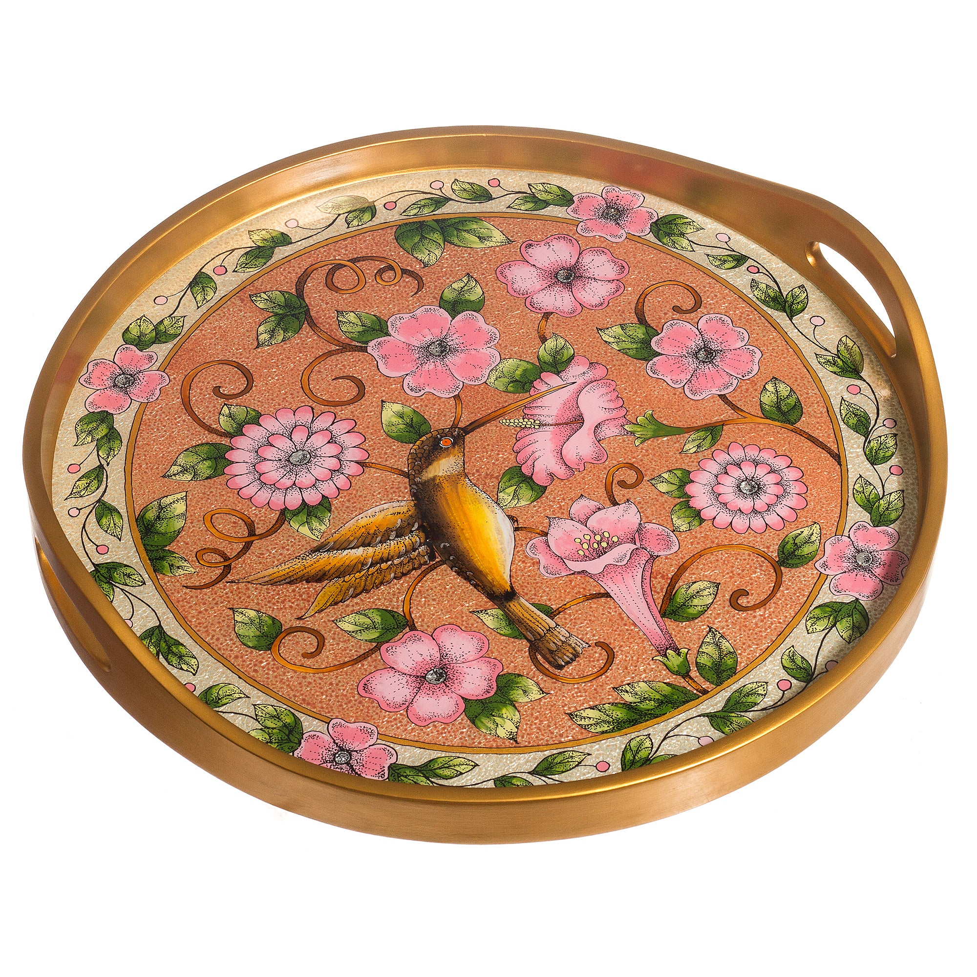 Premium Reverse-Painted Glass Tray with Highland Hummingbird Motif