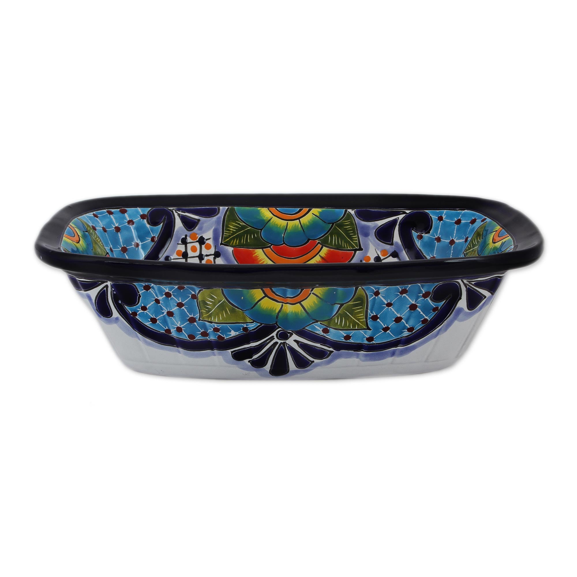 Premium Hand-Painted Talavera Ceramic Serving Bowl - Raining Flowers Design