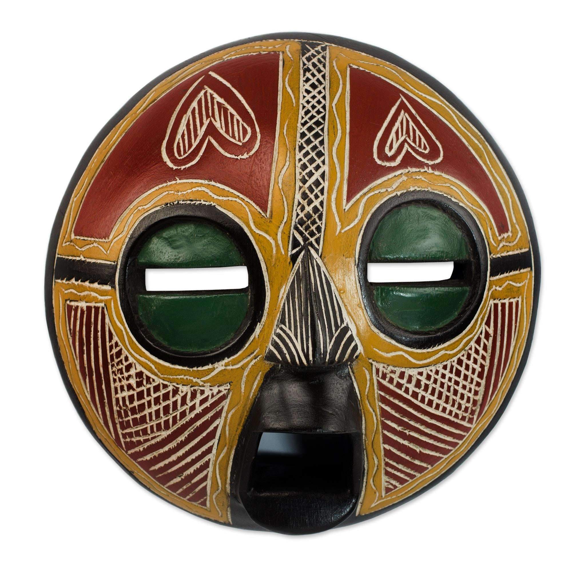 Premium Handcrafted African Sese Wood Wall Mask - Heart of Africa by Ghanaian Artisan