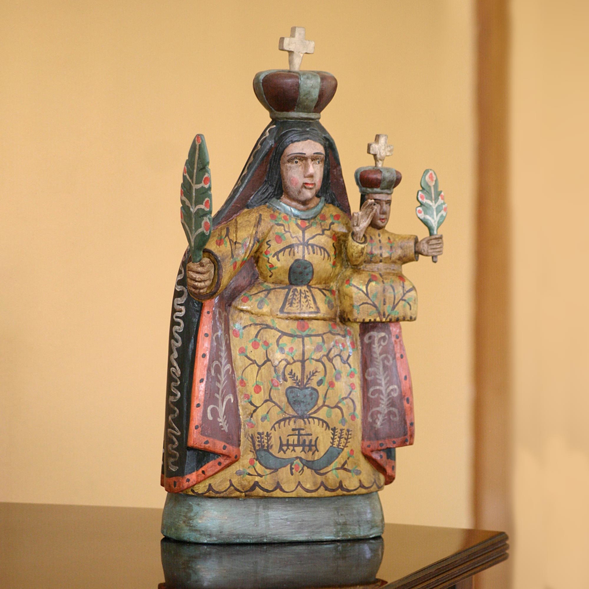Premium Handcrafted Our Lady of Candelaria Wood Sculpture - Devotional Art Piece
