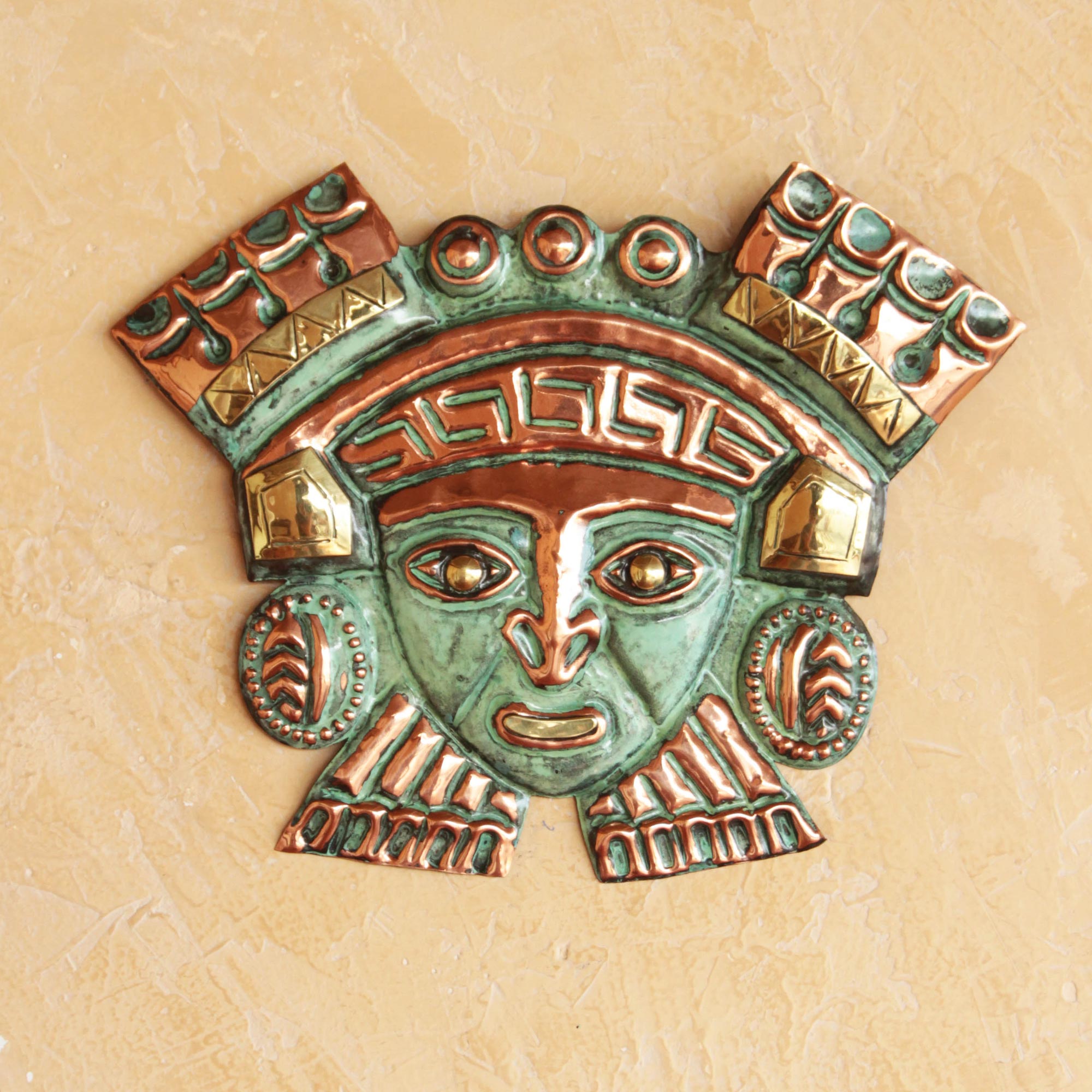 Premium Handcrafted Moche Nobleman Bronze and Copper Wall Art Mask