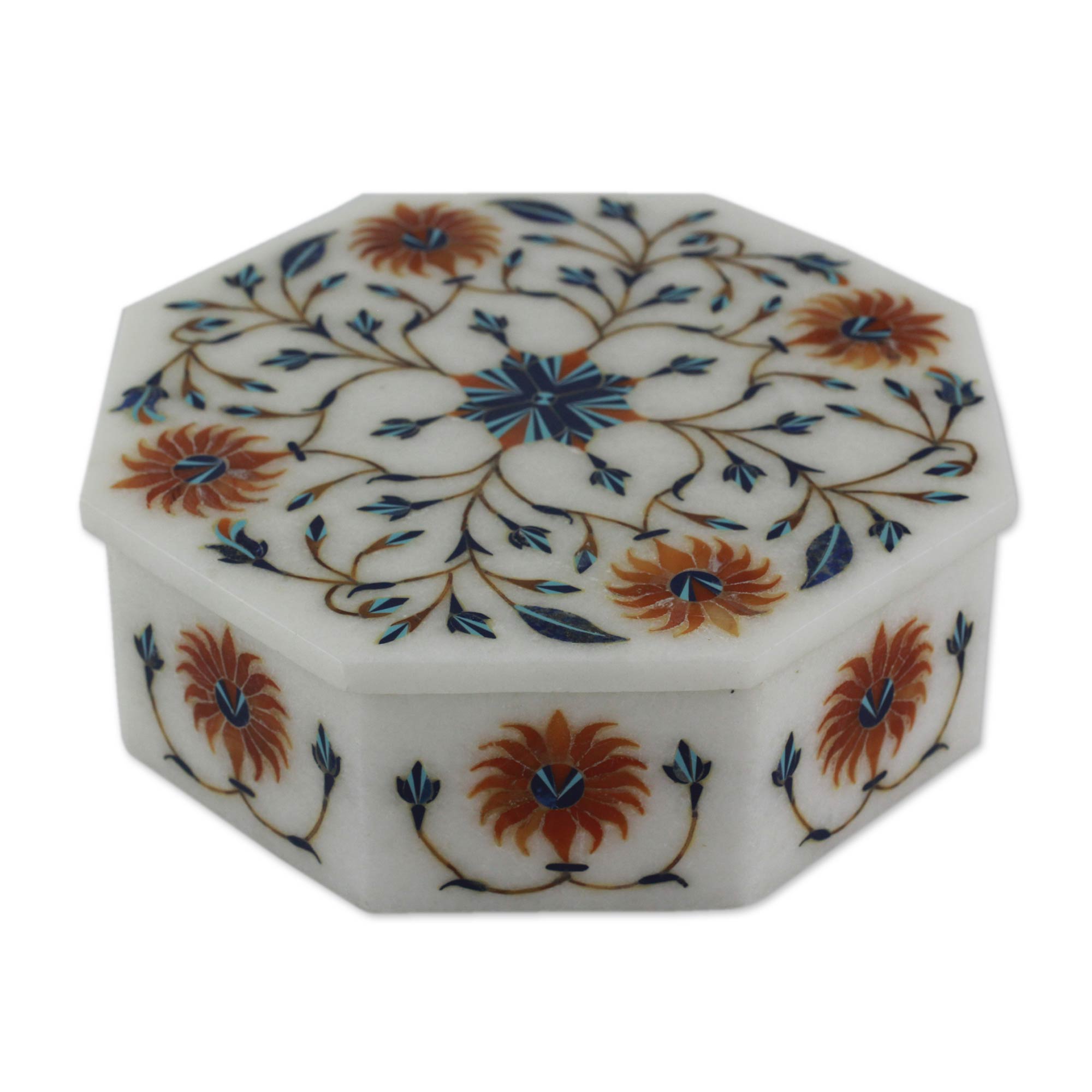 Premium Handcrafted Sunflower Marble Jewelry Box with Floral Inlay