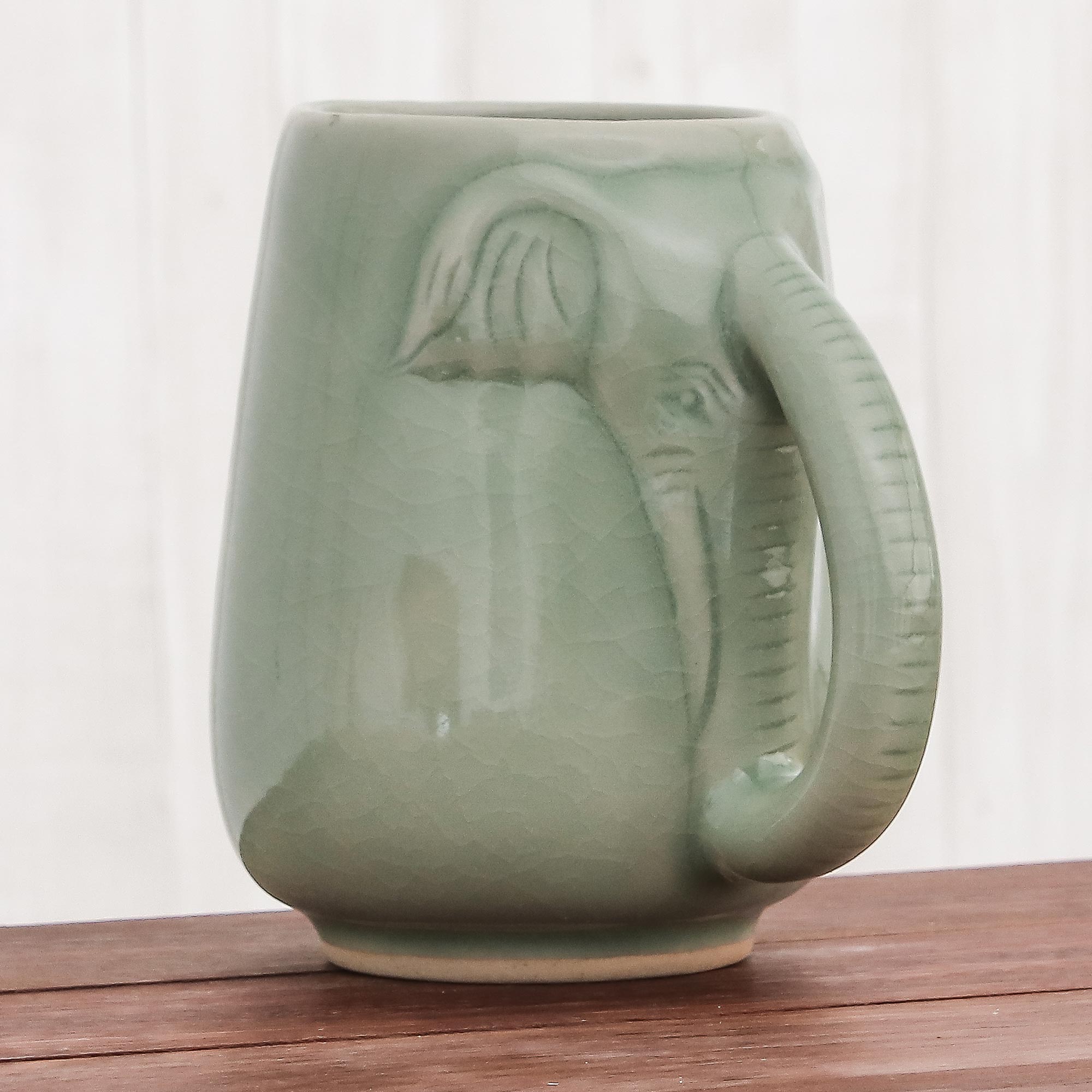 Premium Green Ceramic Elephant Mug – Handcrafted in Thailand