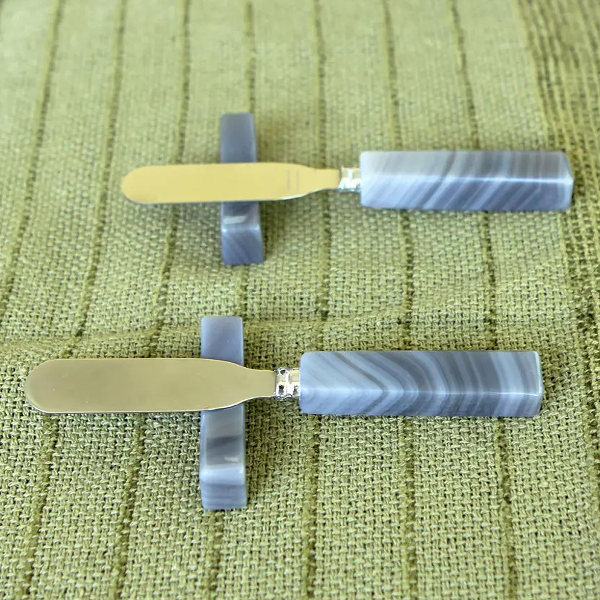 Premium Hypnotic Gray Agate Spreader Knives & Rests Set - Ultimate Kitchen Upgrade