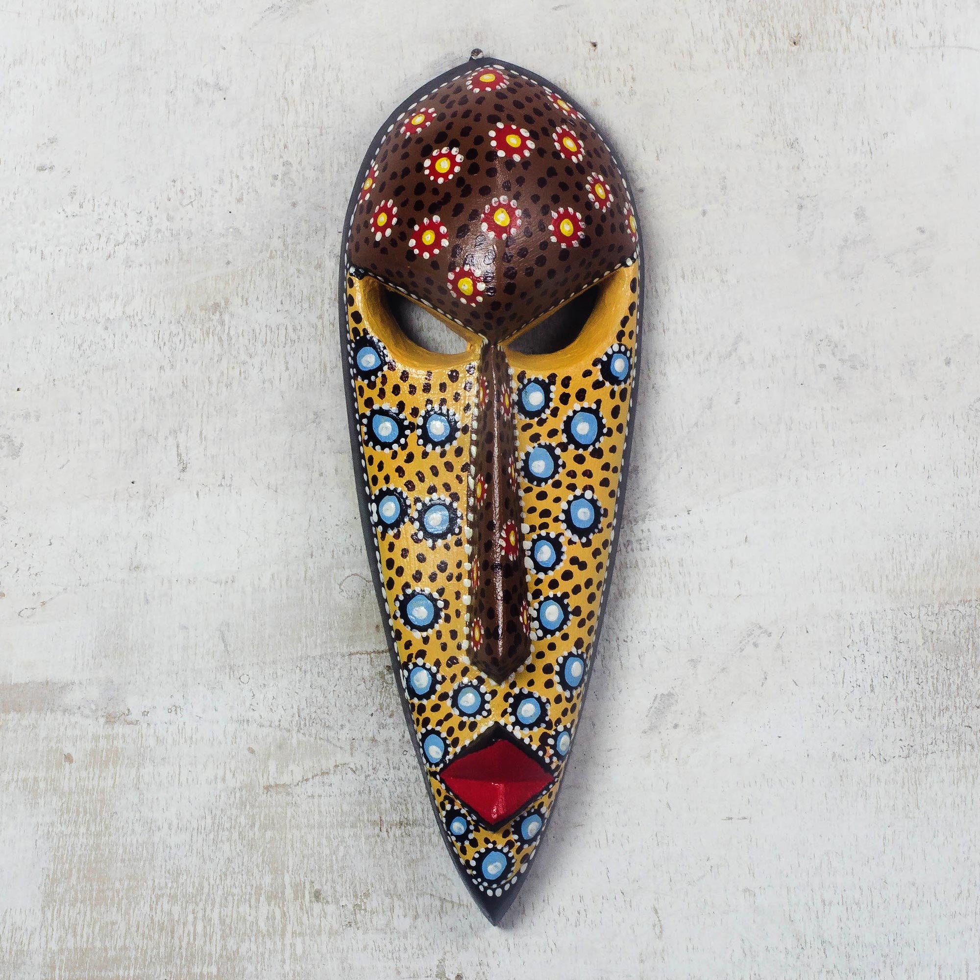 Premium African Artisan Hand-Painted Love Mask – Wall Decor from Ghana