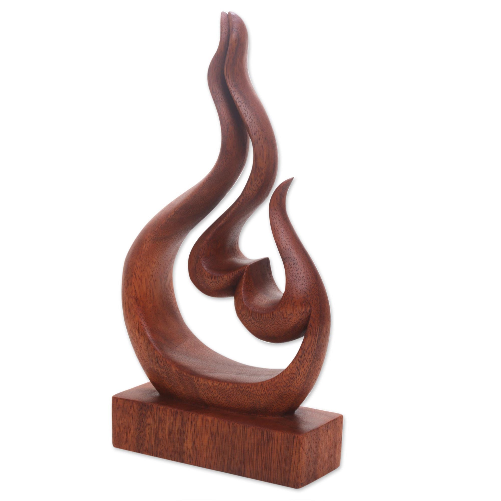 Premium Hand-Carved Suar Wood Heart & Flame Sculpture - Lover's Passion