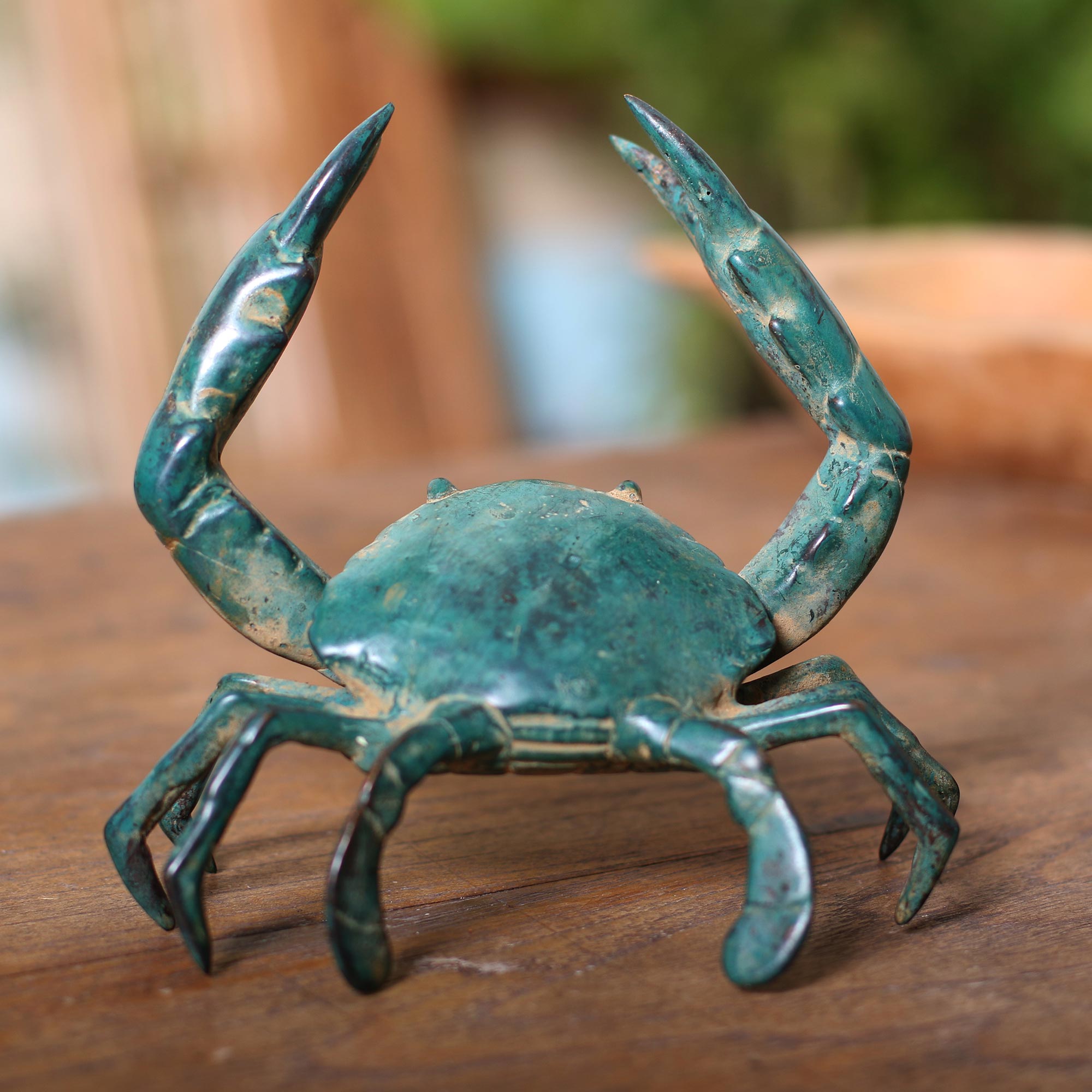 Premium Antiqued Bronze Crab Sculpture - Handcrafted in Bali