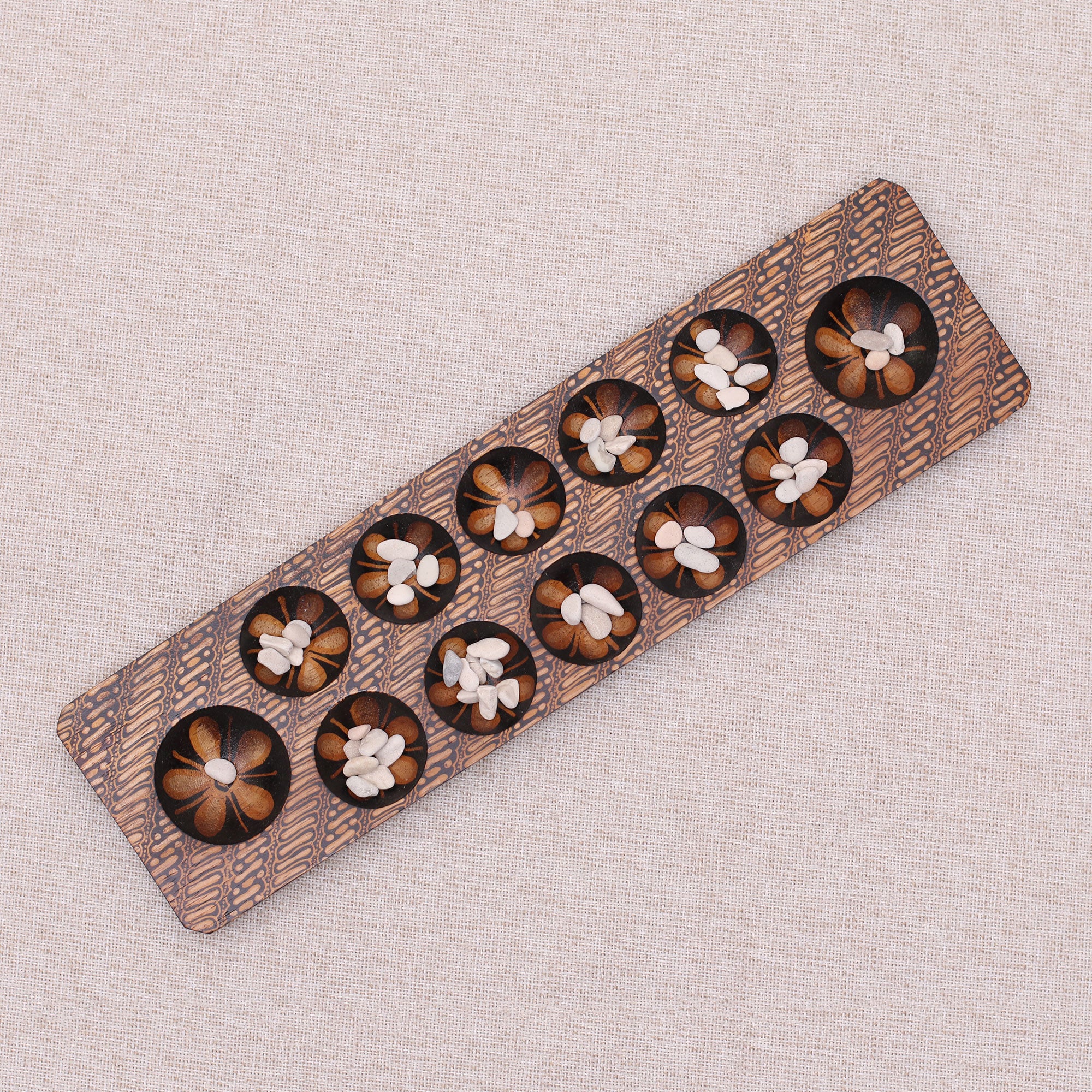 Premium Dakon Batik Wood & Stone Board Game – Handcrafted in Java