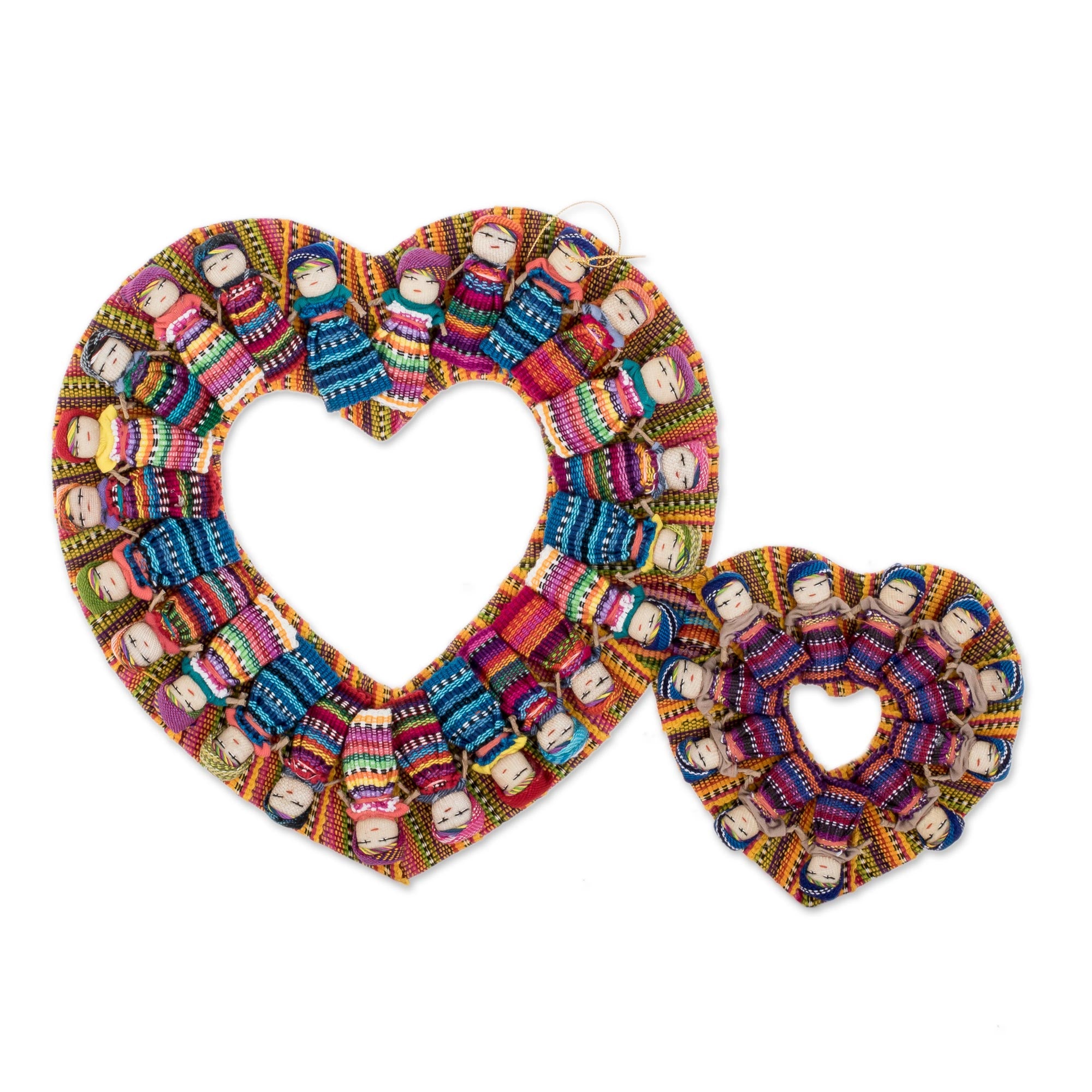 Premium Handwoven Guatemalan Worry Doll Heart Wreath - Quitapenas in Love