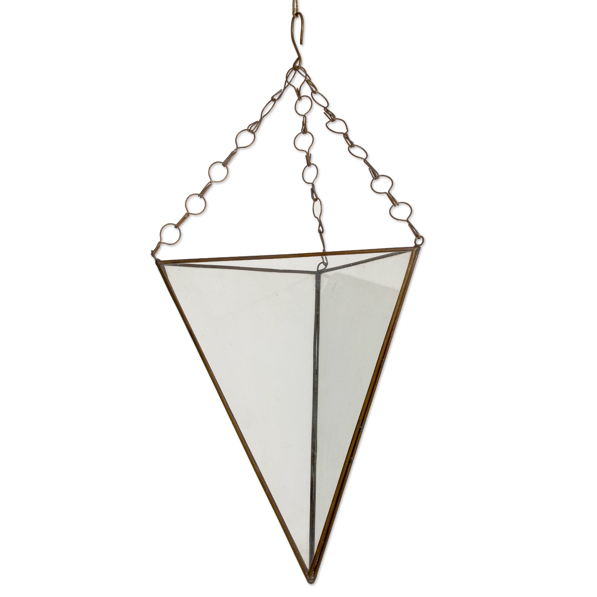 Premium Brass & Glass Pyramid Hanging Terrarium – 18 Inch Elegant Indoor Garden Decor