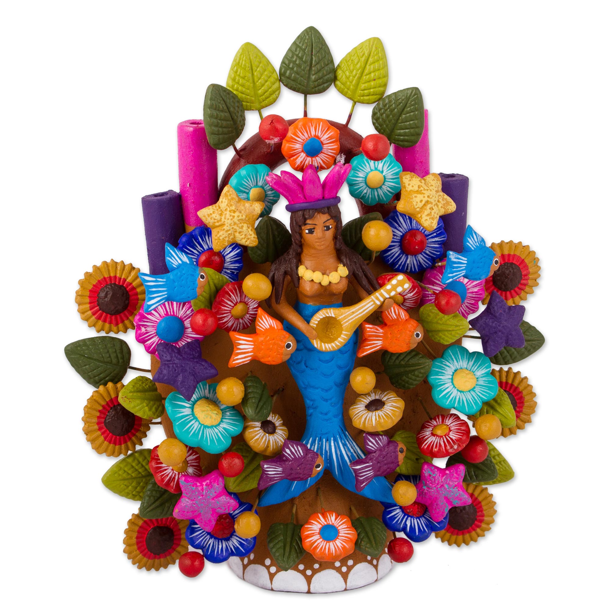 Premium Hand-Painted Mermaid Ceramic Sculpture – Mexican Artisan Crafted