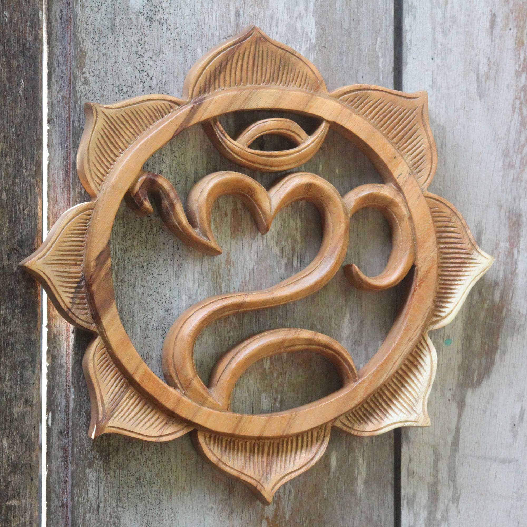 Premium Omkara Wood & Lotus Flower Wall Art – Handcrafted Spiritual Decor
