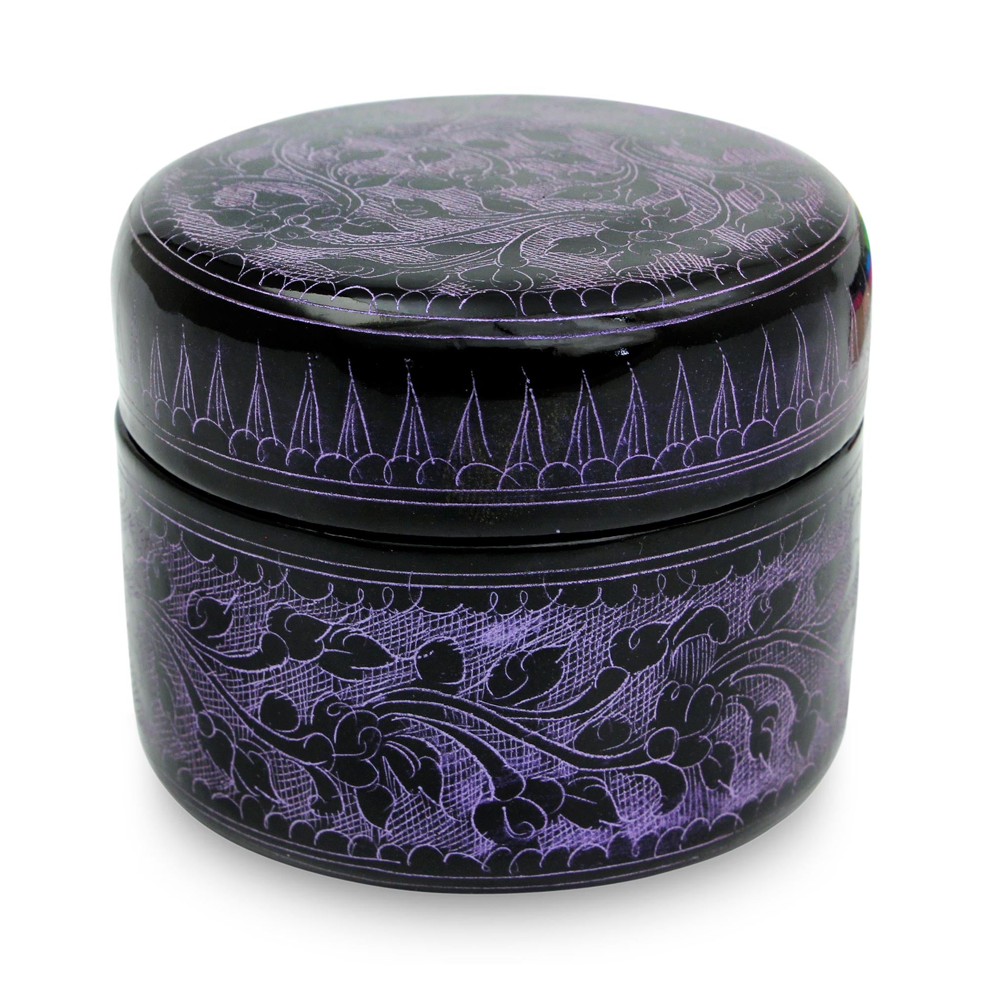 Premium Handcrafted Purple Floral Lacquered Wood Box