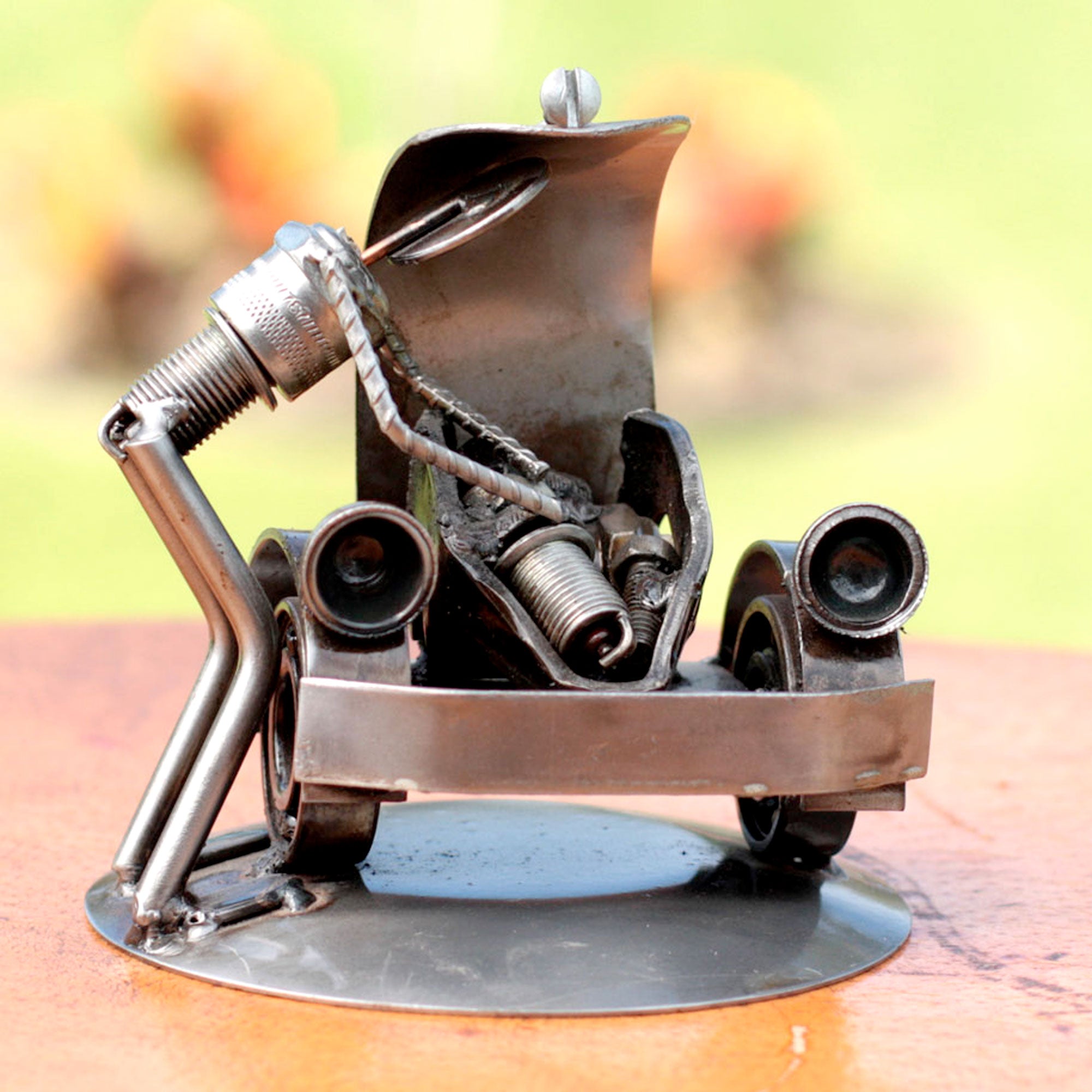 Premium Rustic Car Mechanic Sculpture - Handmade Recycled Metal Art