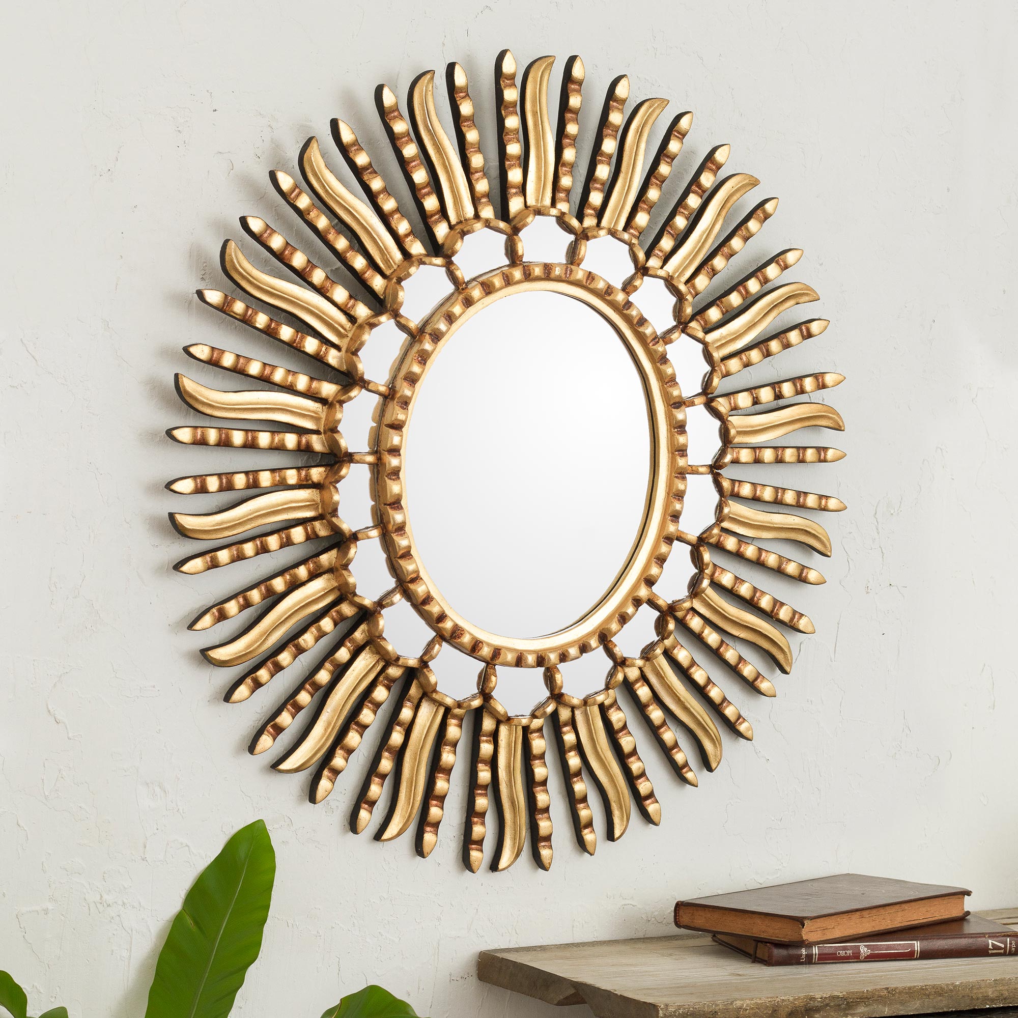 Premium Winter Sunburst Starburst Bronze Leaf Mirror - Handcrafted in Peru