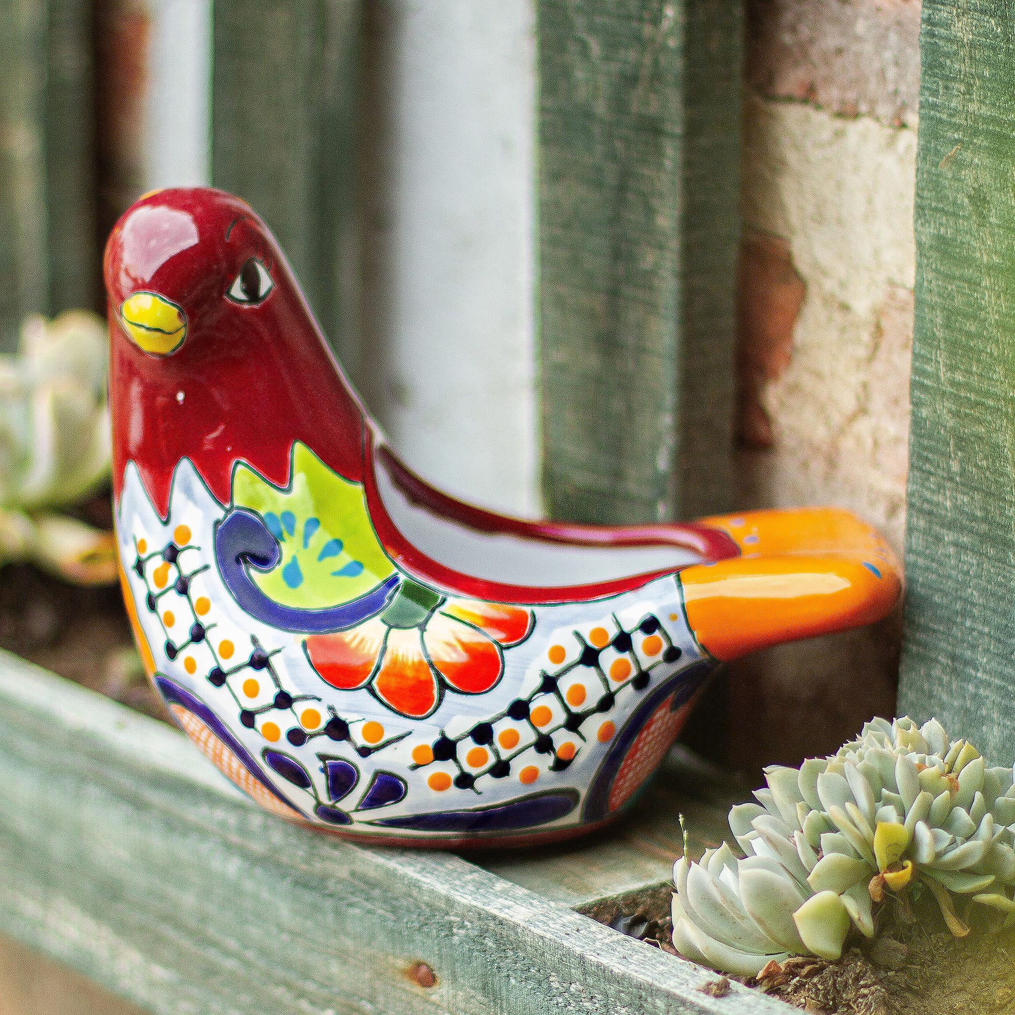 Premium Hand-Painted Ceramic Dove Planter – Authentic Mexican Talavera Art