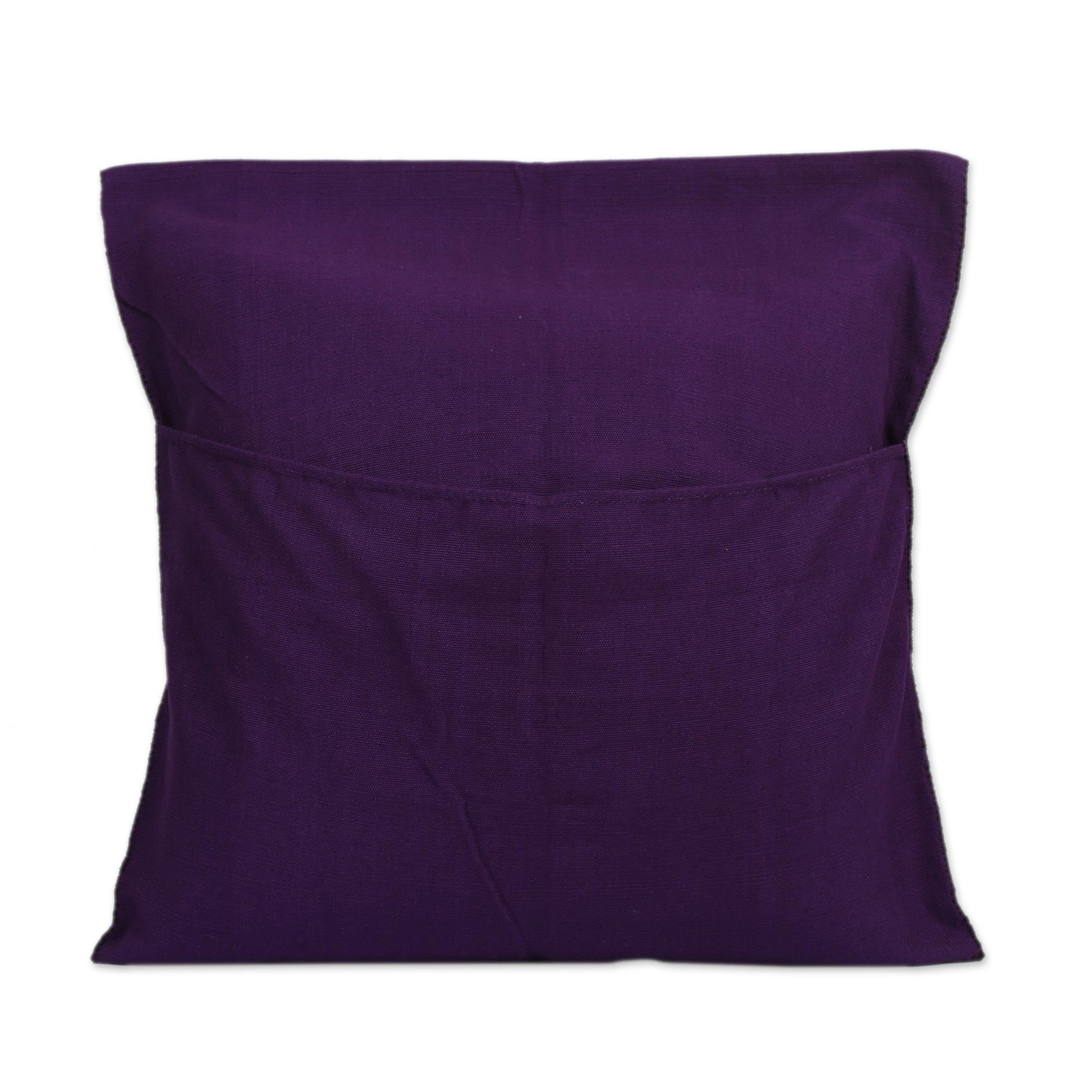 Premium Handwoven Geometric Cotton Cushion Cover - Purple & Black | Artisan Crafted from Mexico