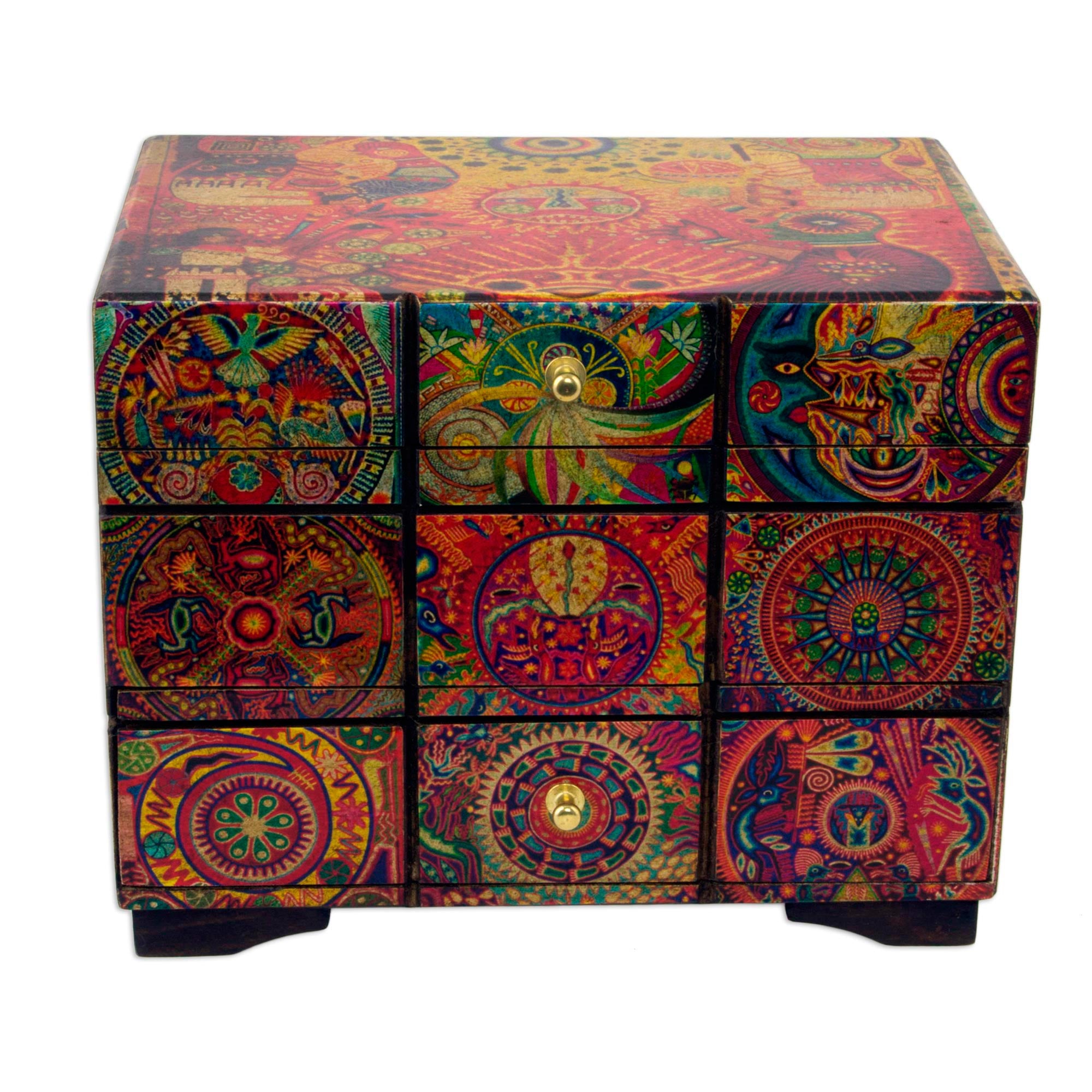 Premium Huichol Portal Multicolor Decoupage Jewelry Box – Handcrafted Mexican Artistry