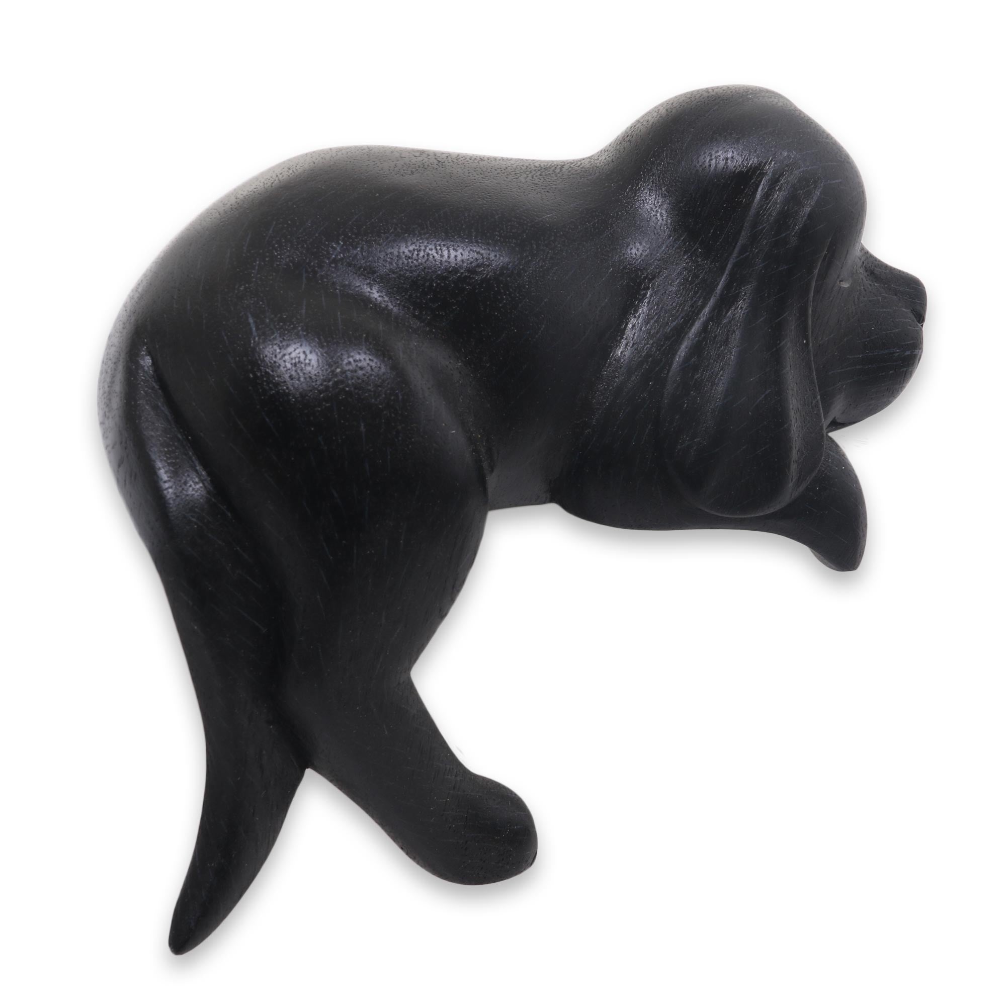 Premium Handcrafted Sleeping Black Cocker Spaniel Puppy Wood Sculpture