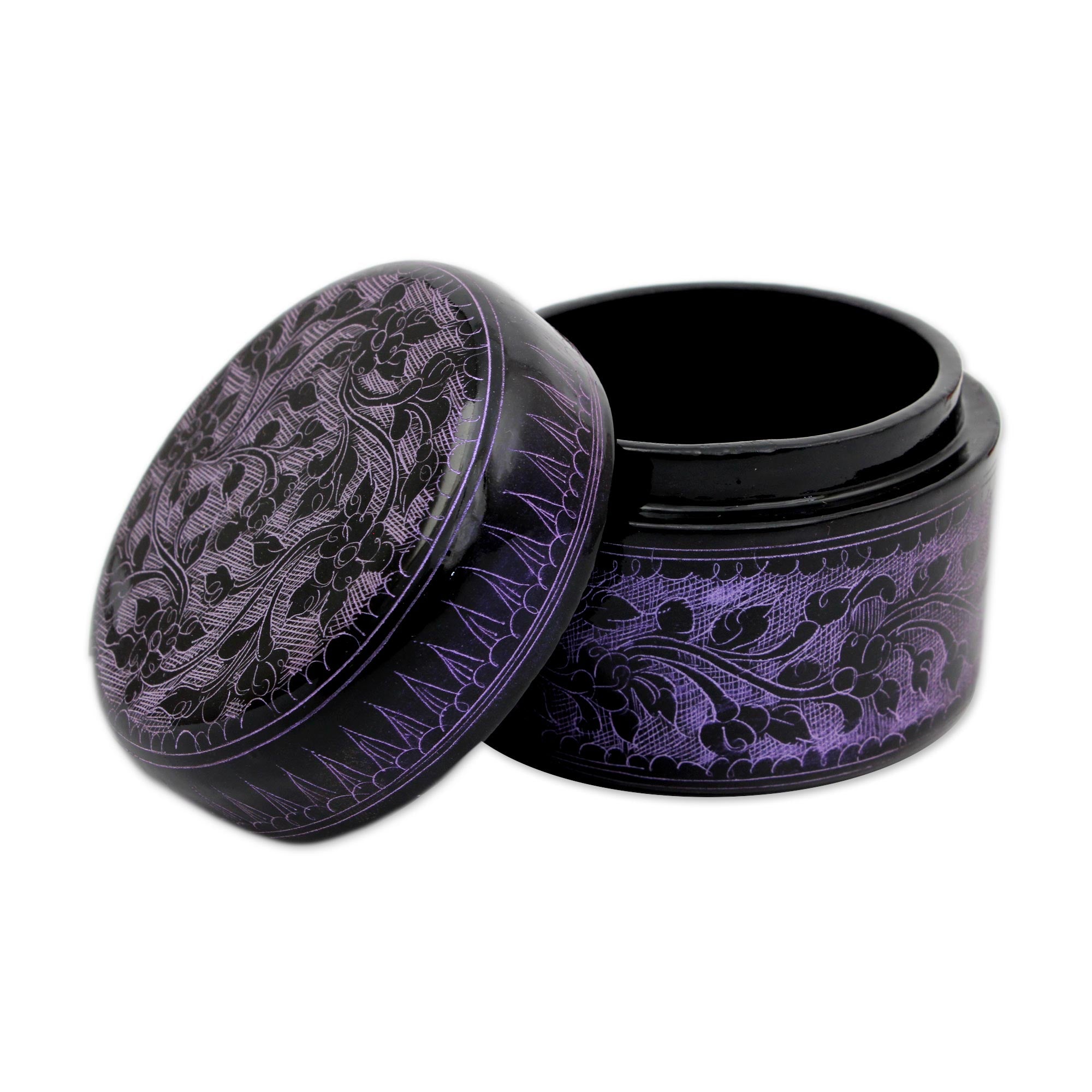 Premium Handcrafted Purple Floral Lacquered Wood Box