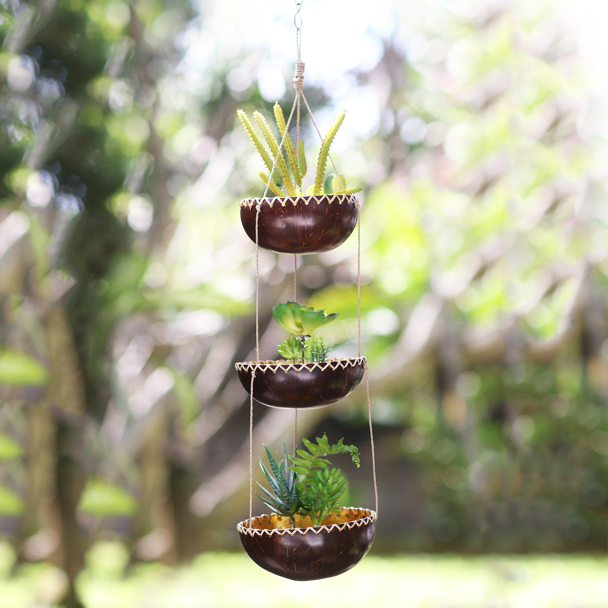 Premium Vertical Garden Hanging Planter - Coconut Shell Tiered Design