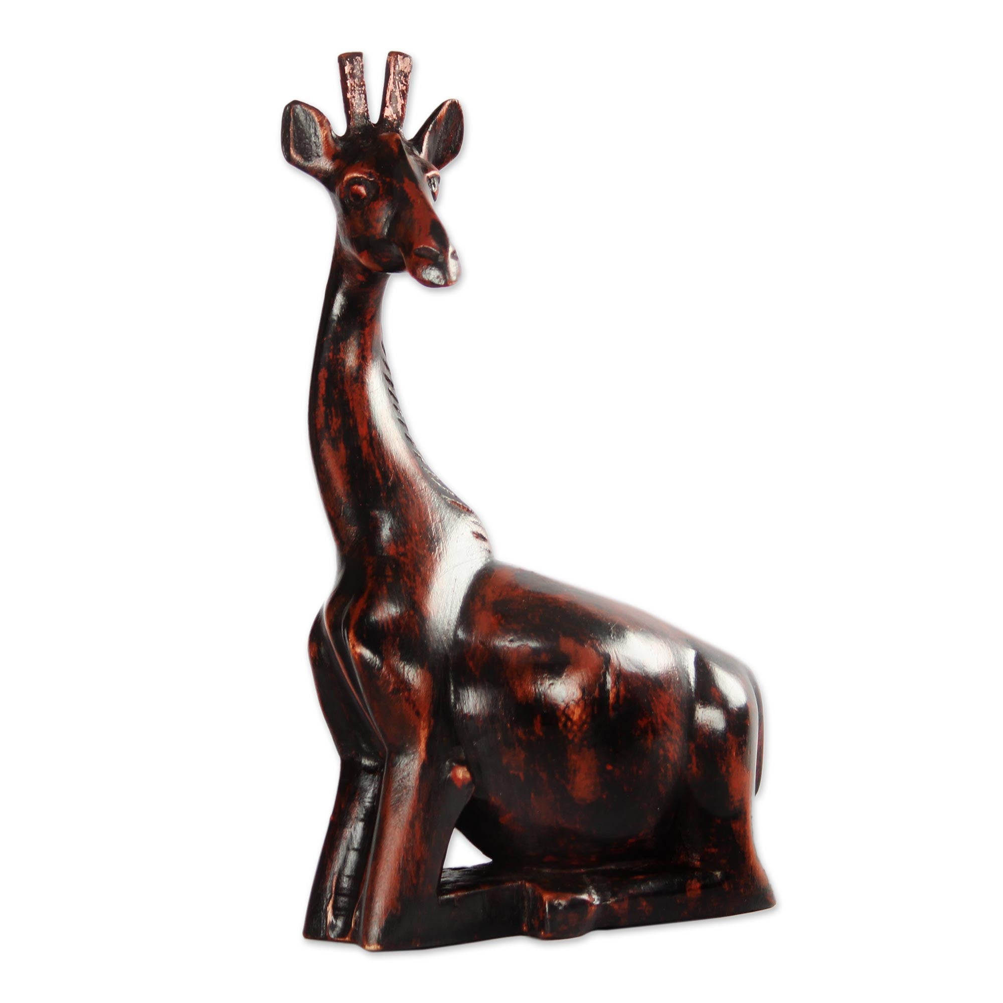 Premium Hand-Carved African Kneeling Giraffe Sculpture