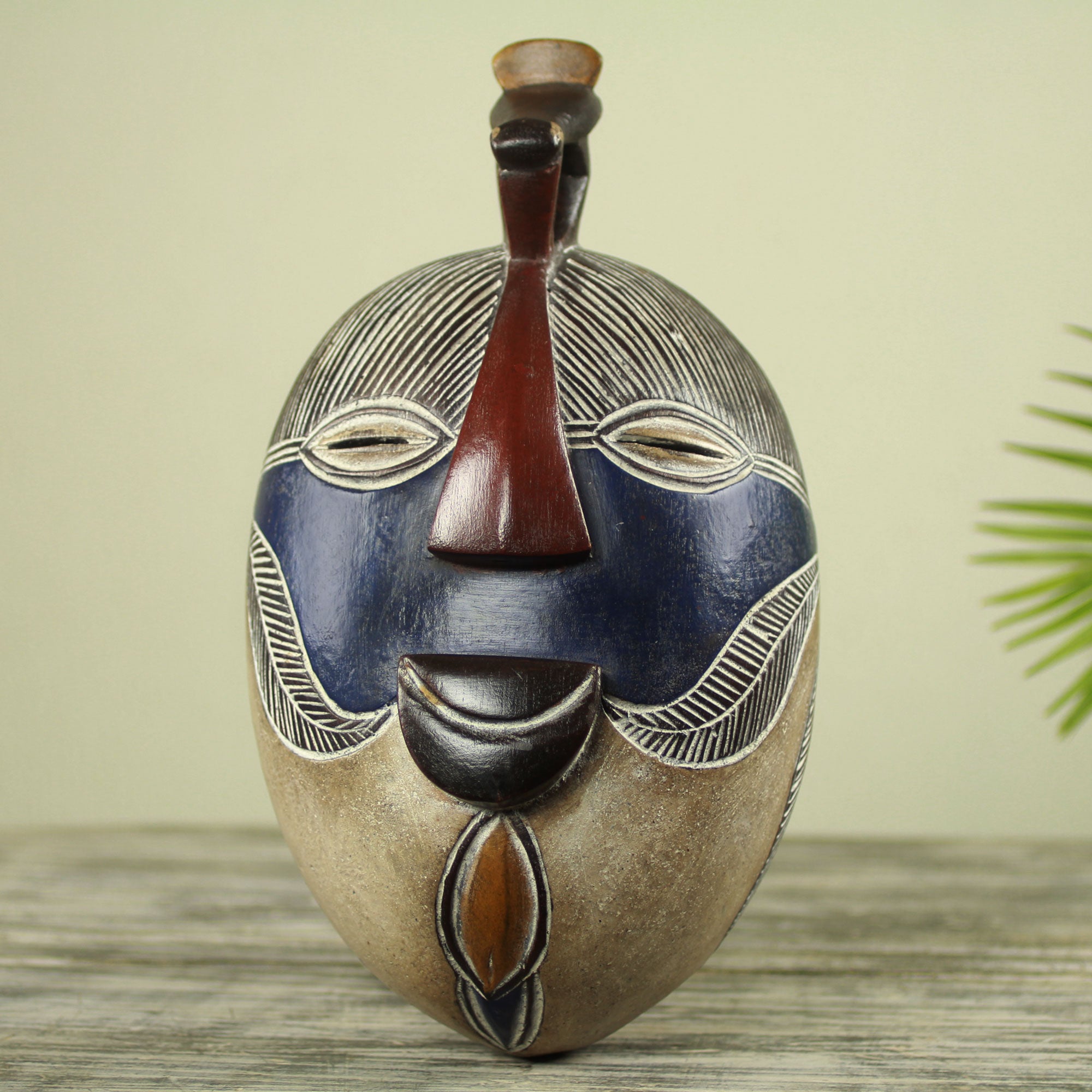 Premium Handcrafted Songye Kifwebe Wood Mask with Bird Accent - Authentic Congolese Wall Art