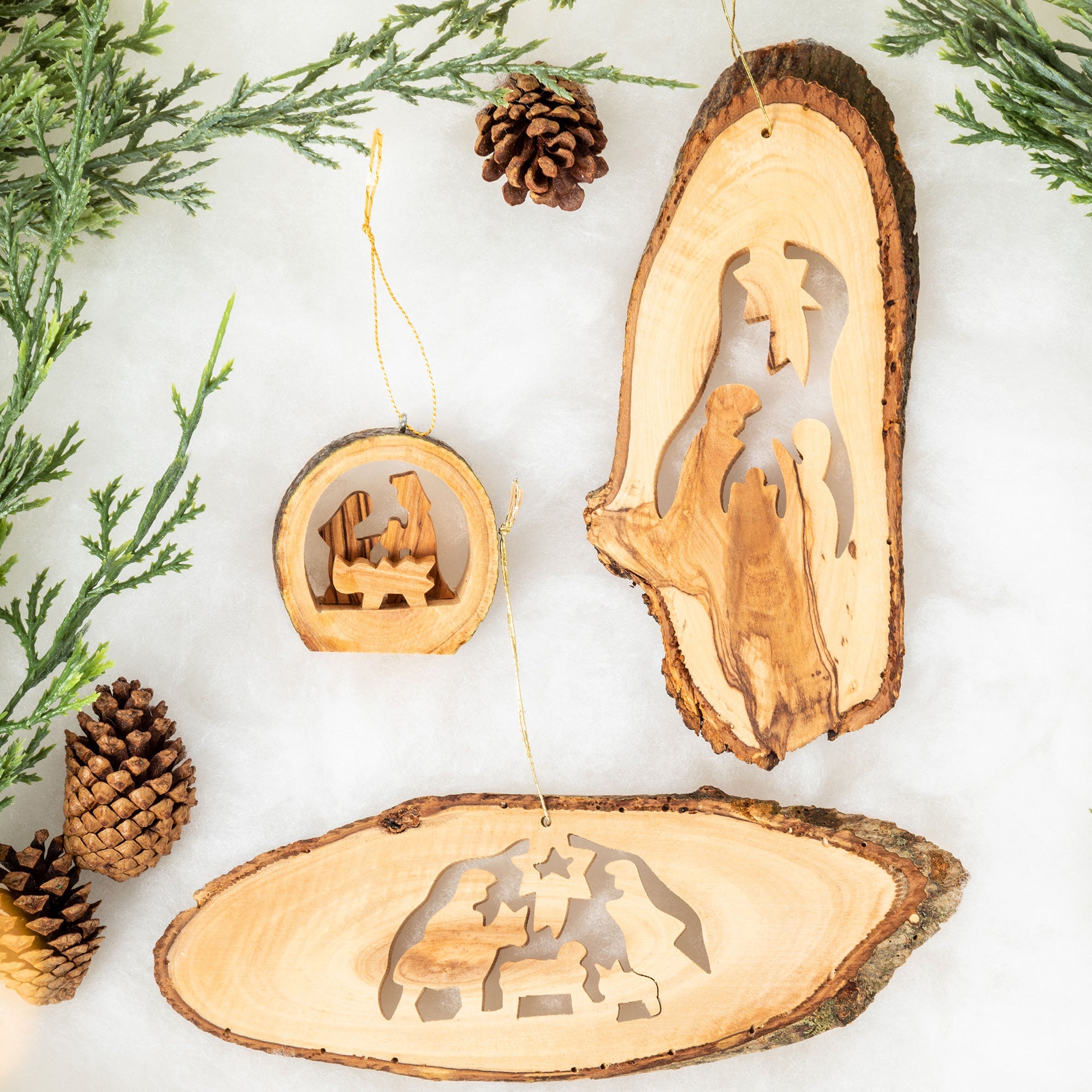 Premium Olive Wood Nativity Ornament - Handcrafted Christmas Decoration