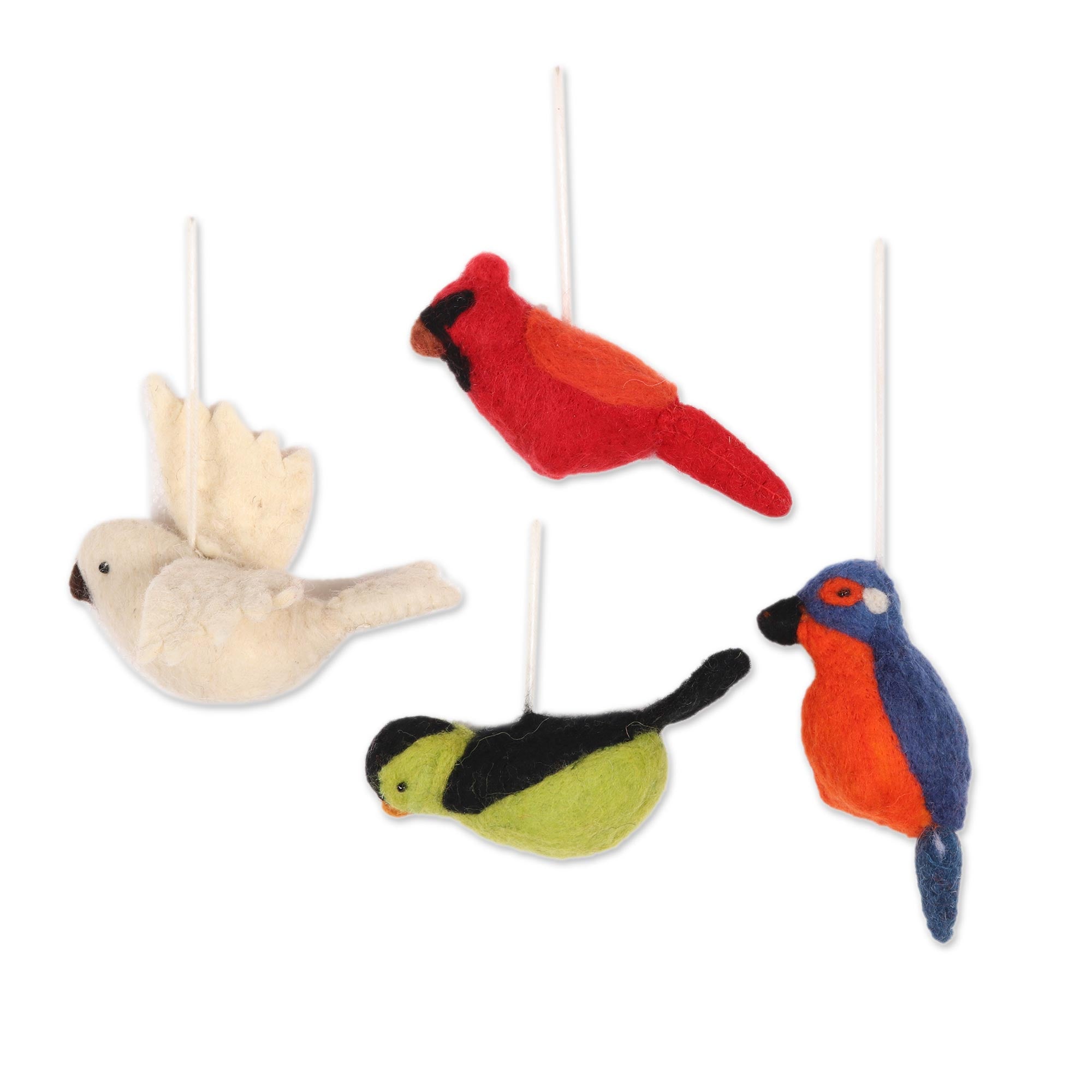 Premium Winter Birds Wool Felt Ornaments Set of 4 – Handcrafted in India