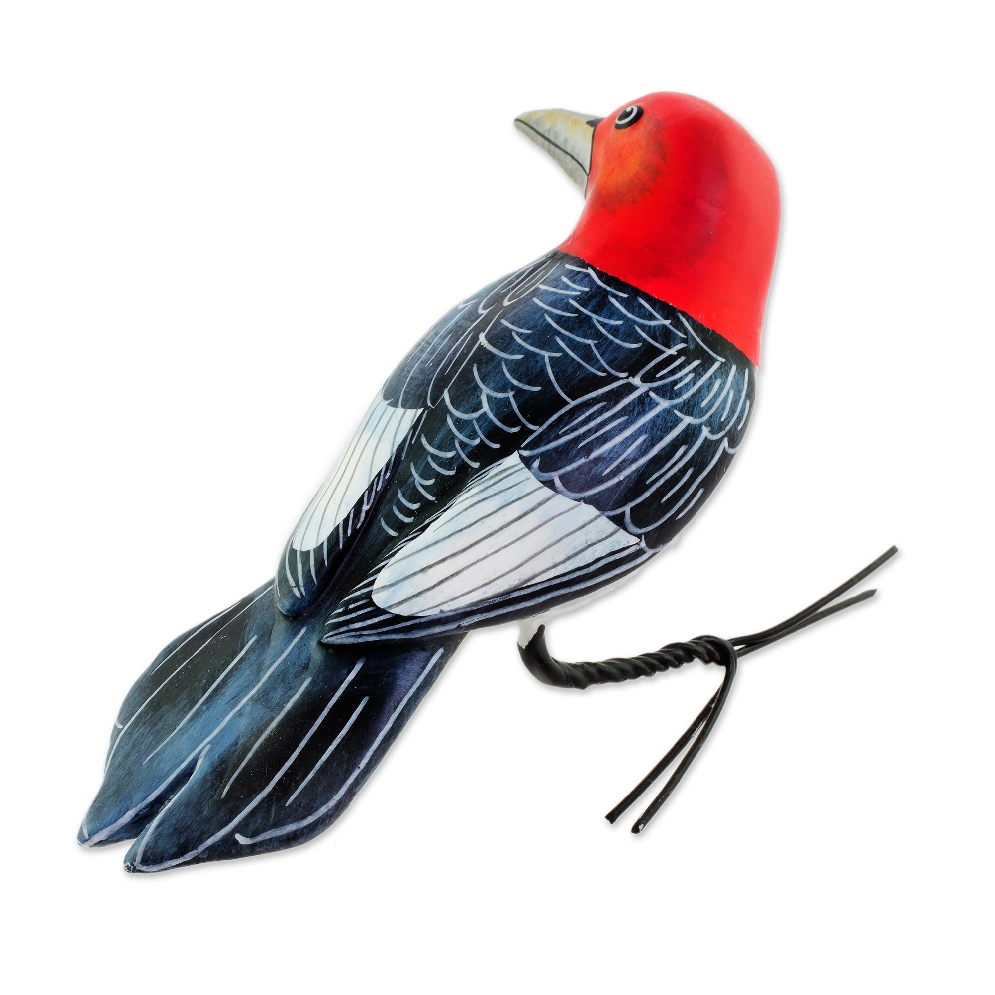 Premium Handcrafted Red-Headed Woodpecker Ceramic Figurine from Guatemala