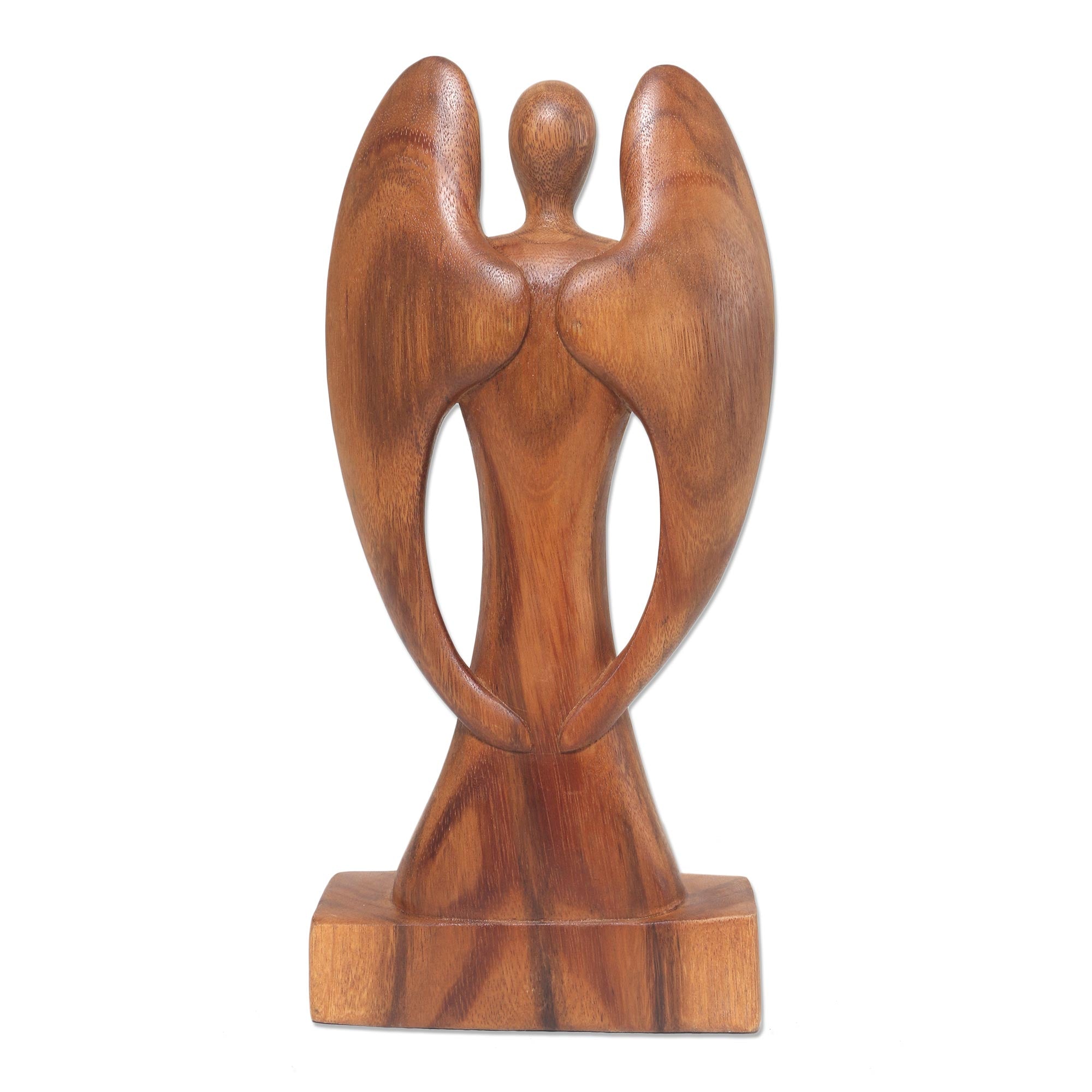 Premium Guardian Angel Hand-Carved Wood Sculpture - Angel and Baby Art Piece