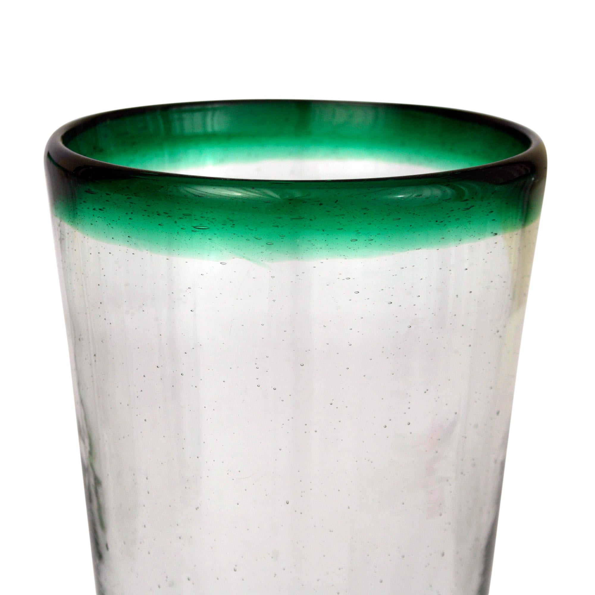 Premium Handblown Conical Glassware Set - Clear & Green (Set of 6)