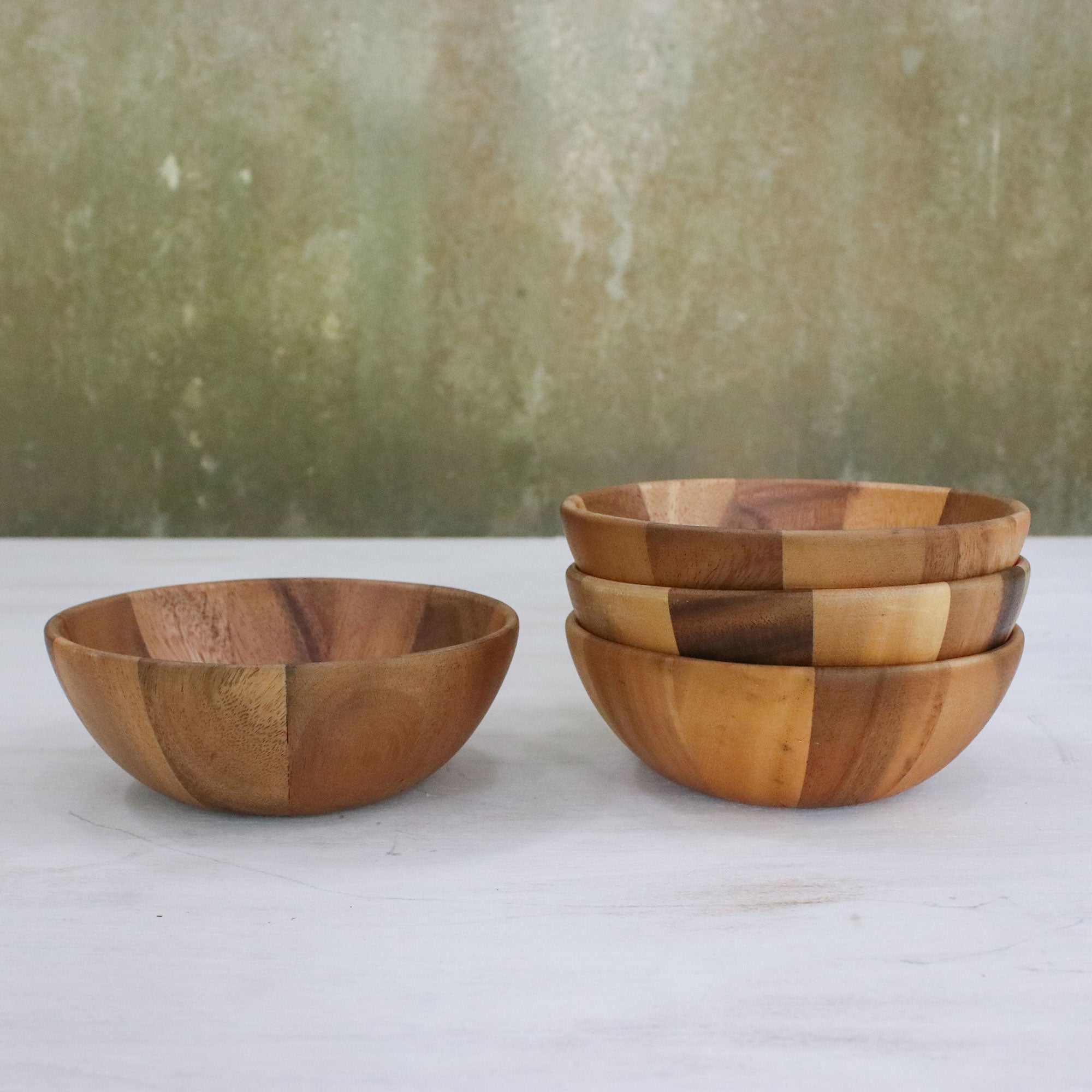 Premium Handcrafted Raintree Wood Snack Bowls - Set of 4 (Thailand Artisan Collection)