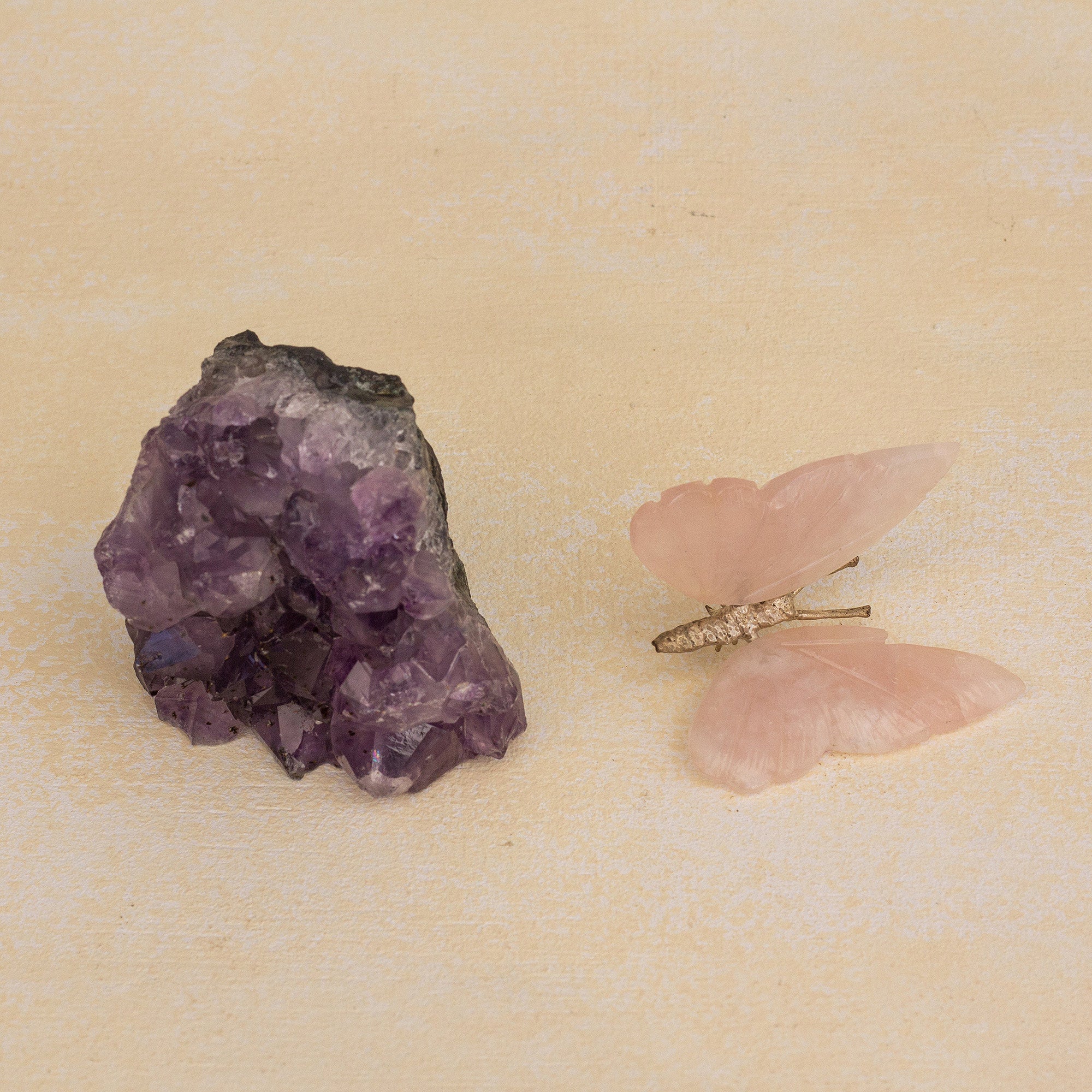 Premium Rose Quartz Butterfly & Amethyst Crystal Figurine - Ultimate Elegance