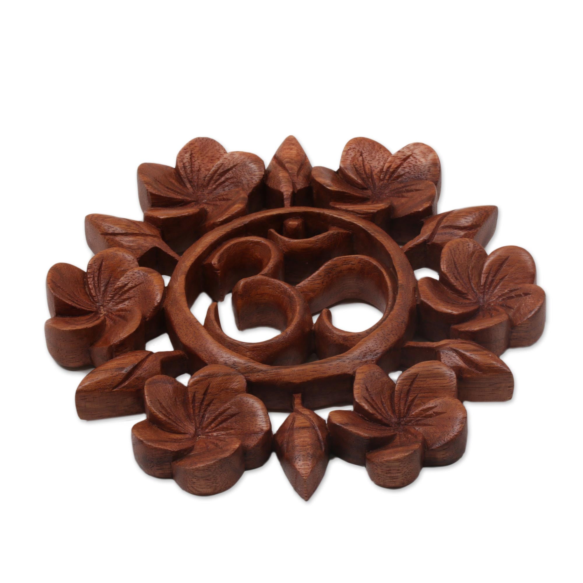 Premium Hand-Carved Suar Wood Om Wall Relief Panel - Indonesian Artisan Craft