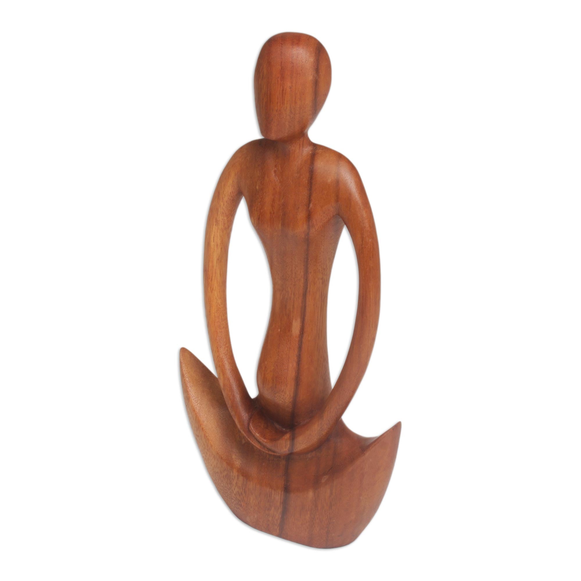Premium Maternal Meditation Sculpture - Handcrafted Suar Wood Art from Bali