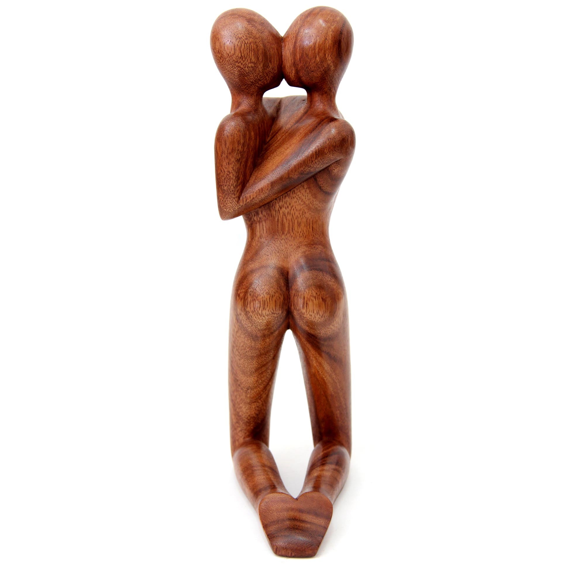 Premium Romantic Wood Sculpture - Handcrafted Suar Wood Art