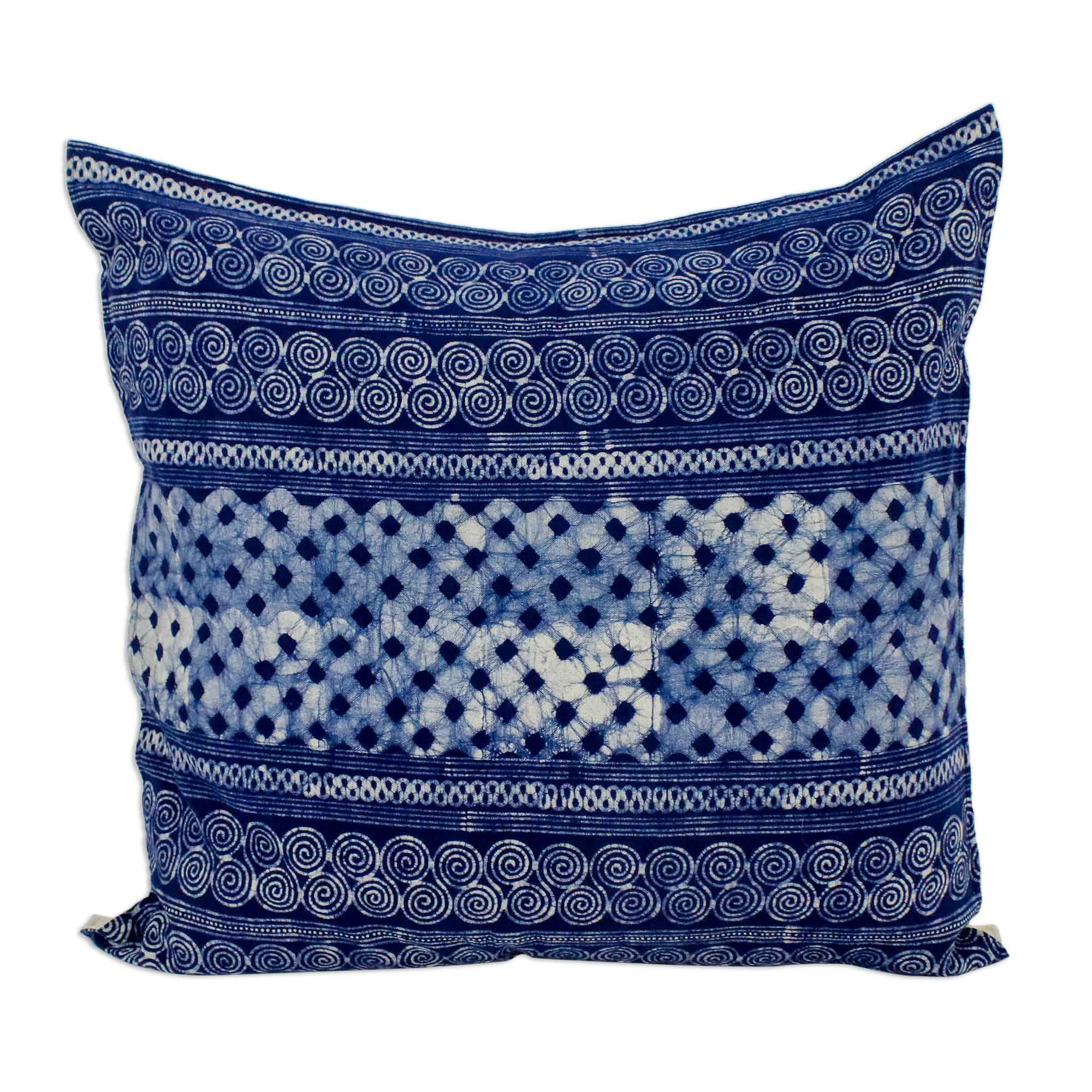 Premium Handcrafted Indigo Batik Cotton Cushion Cover – Modern Square Design