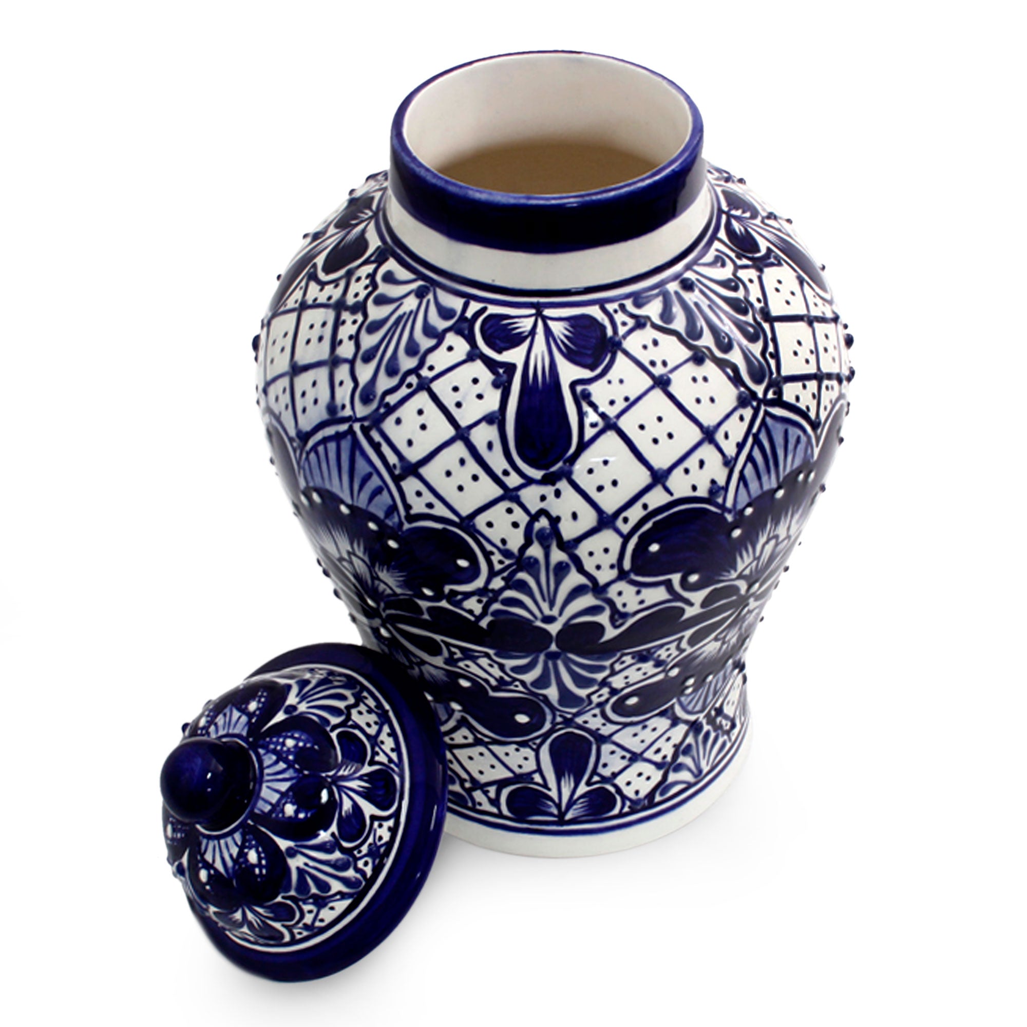 Premium Cobalt Blue Talavera Ceramic Ginger Jar - Handcrafted Artistry