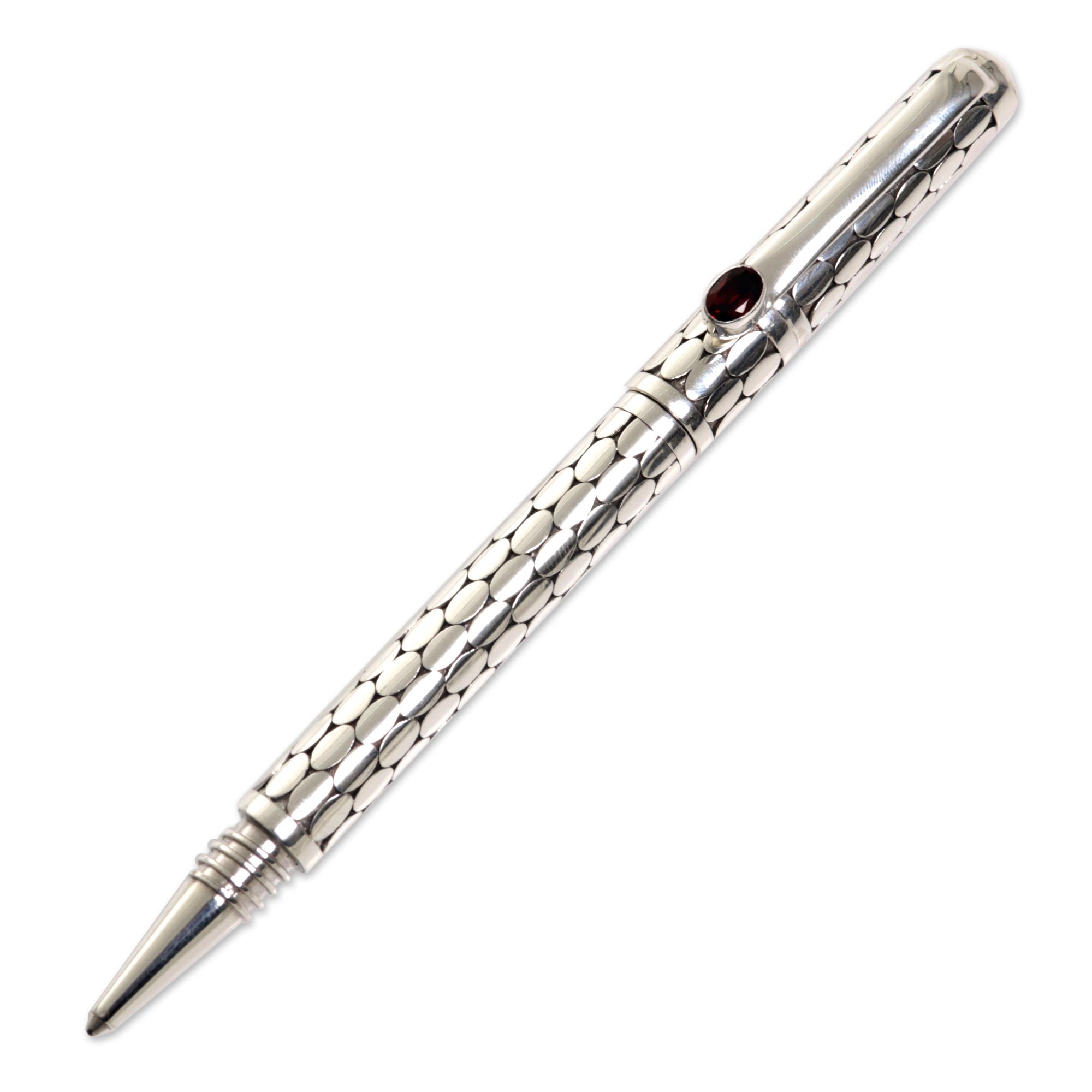 Premium Garnet Gleam Handmade Sterling Silver Ballpoint Pen - Ultimate Writing Upgrade