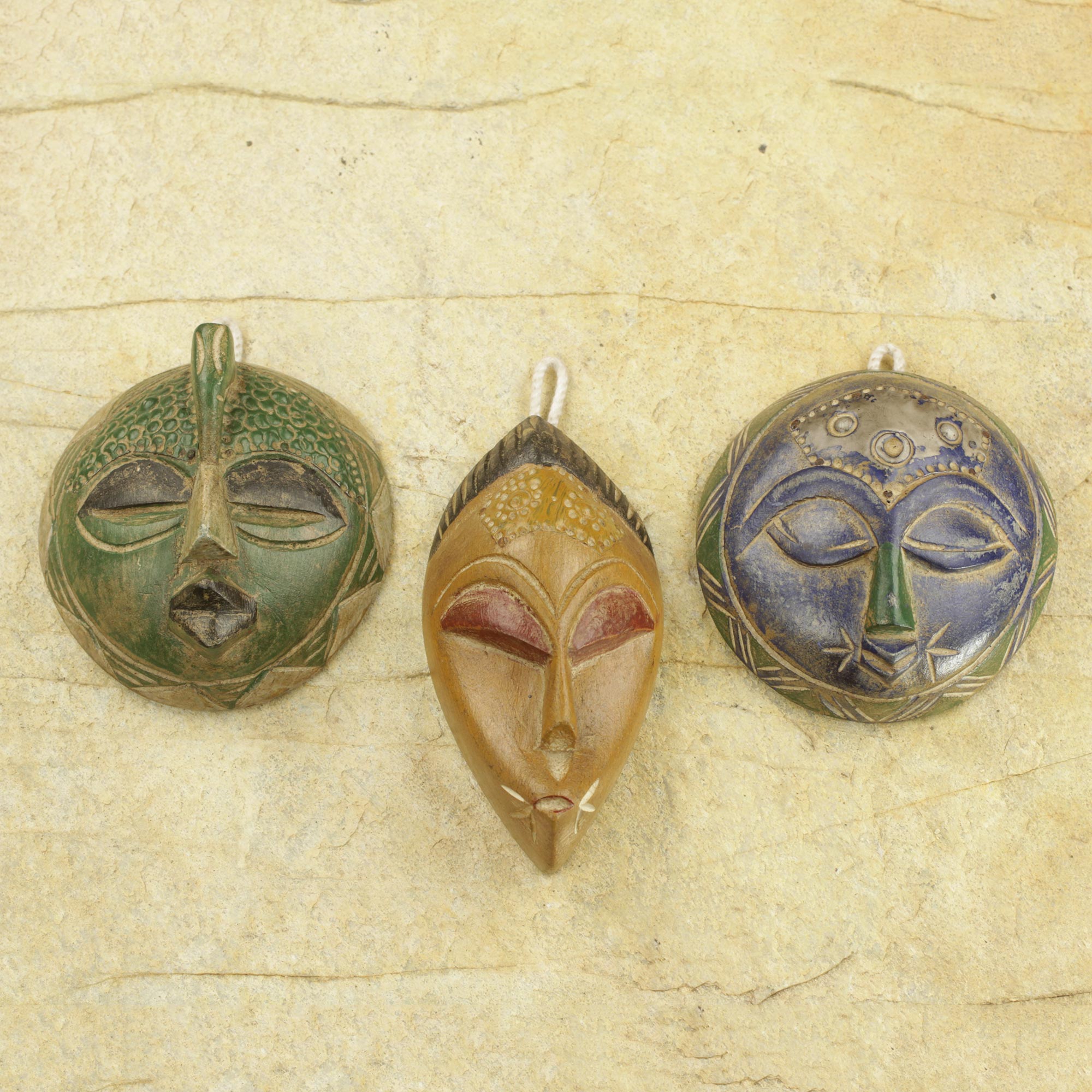 Premium Sefam Trio: Handcrafted African Wood Masks Set