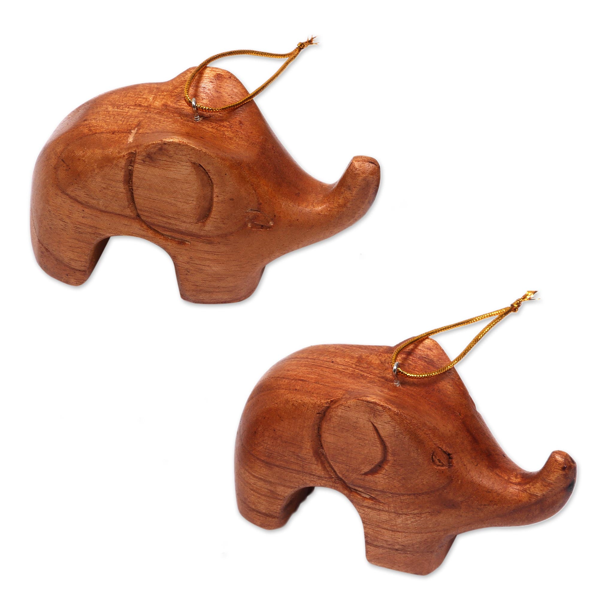 Premium Handcrafted Suar Wood Elephant Ornaments - Set of 2