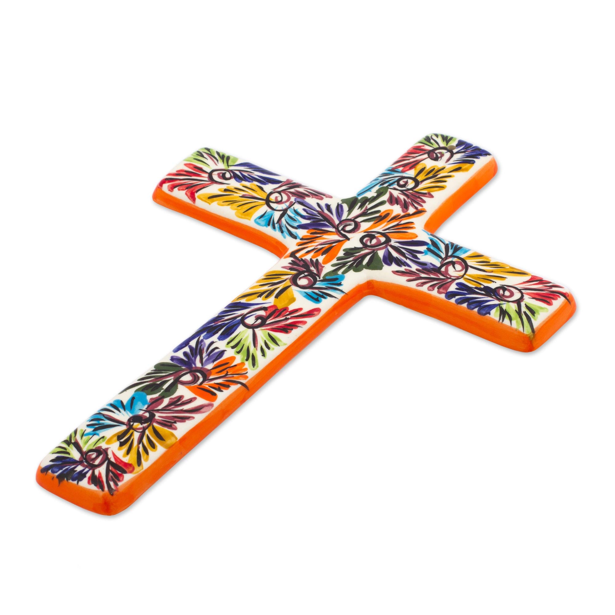 Premium Handcrafted Multicolored Ceramic Wall Cross - Spiritual Artisan Decor from Mexico
