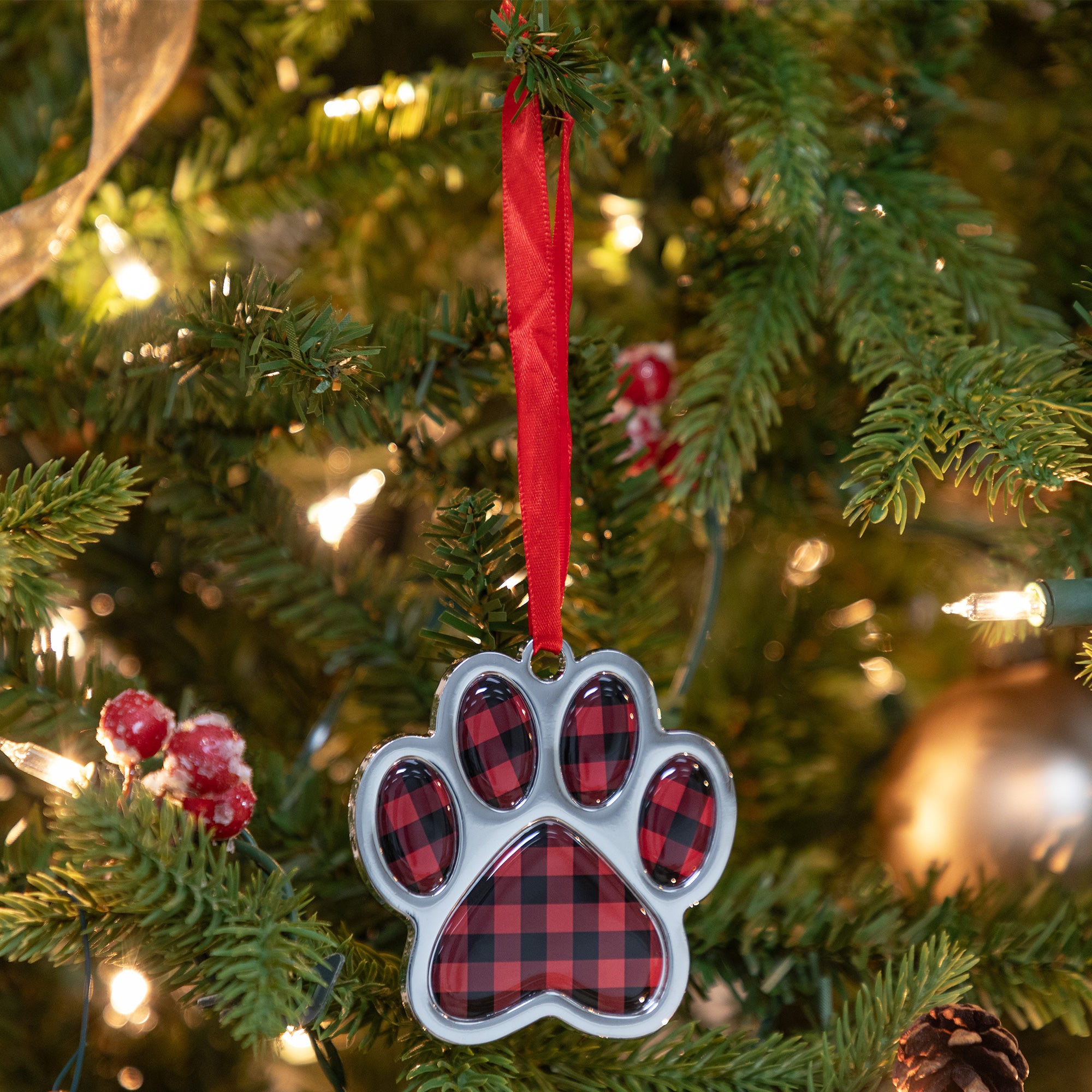 Premium Gingham Paw Print Ornament - Ultimate Holiday Charm