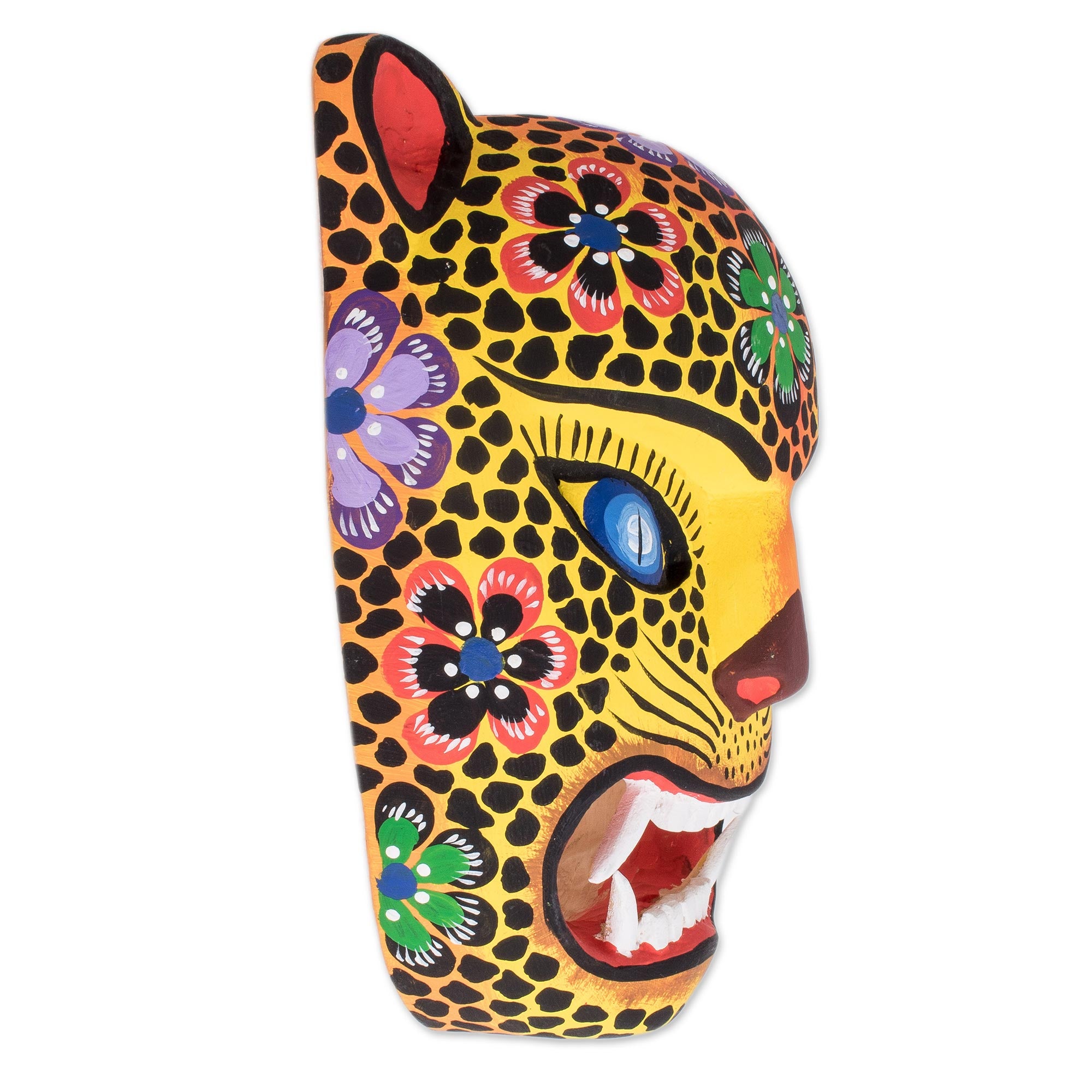 Premium Hand-Painted Jaguar Wall Mask - Authentic Guatemalan Art
