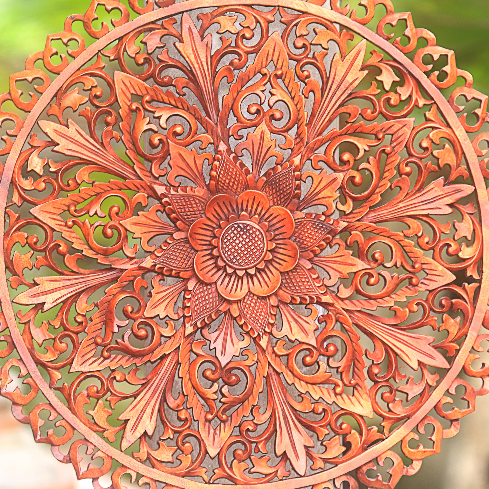 Premium Hand-Carved Suar Wood Wall Art with Flower Motif – Gallant Flower Collection