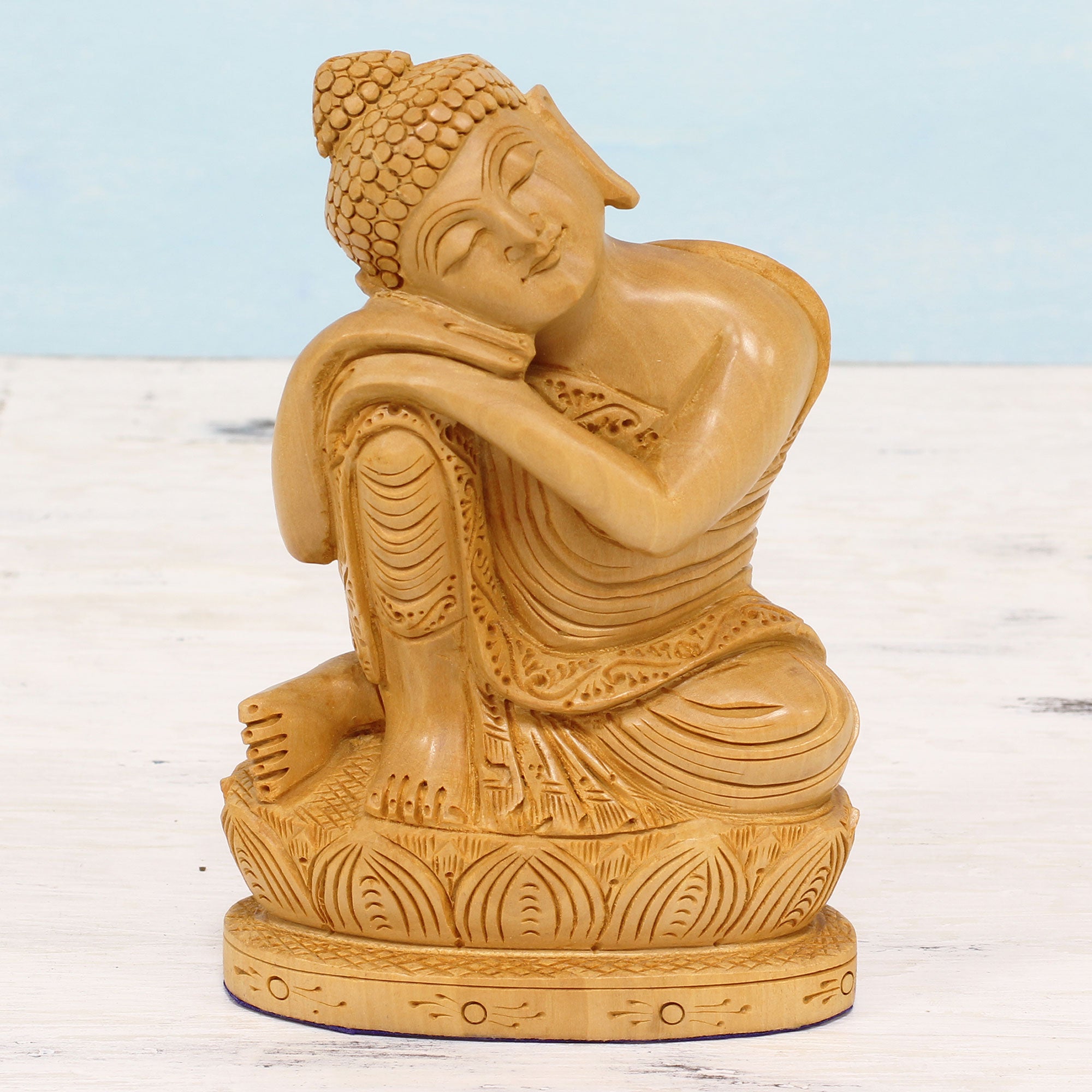 Premium Hand-Carved Kadam Wood Buddha Sculpture - Serene Resting Pose